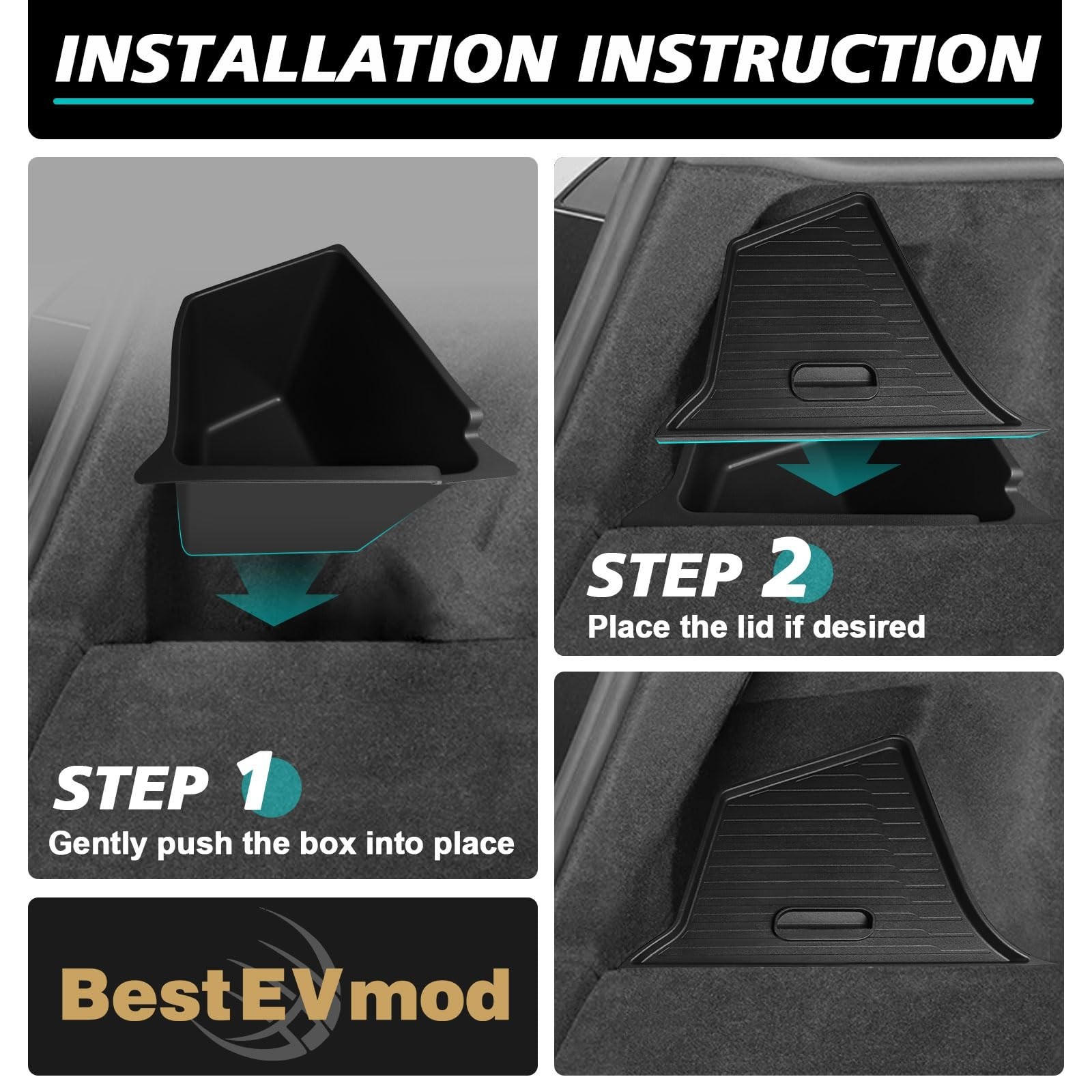 BestEvMod for 2026+ Tesla New Model Y Juniper 2PCS Rear Trunk Storage Bins wi…