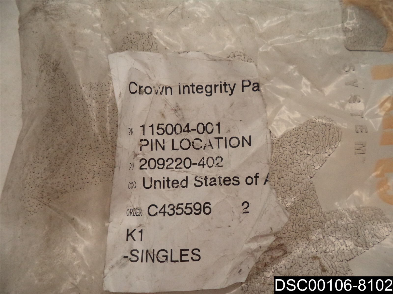 Crown Integrity parts 115004-001 Pin