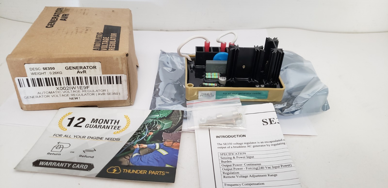 AVR SE350 AUTOMATIC VOLTAGE REGULATOR, 190-240 VAC, 500VA,73 VDC, 3.5A, NIB