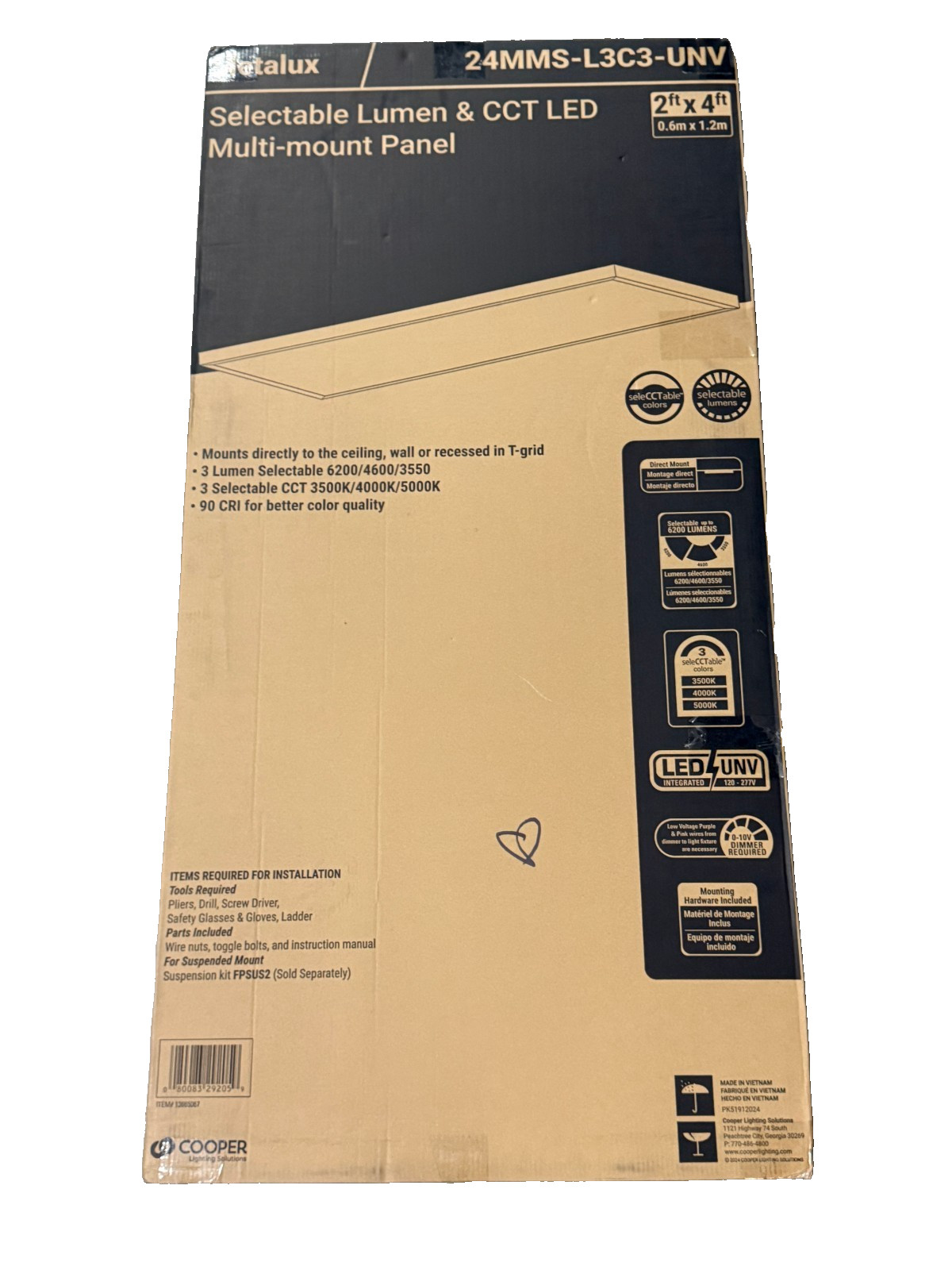 Metalux 2’x4′ Selectable Lumen & CCT LED Multi-Mount Light Panel 24MMS-L3C3-UNV