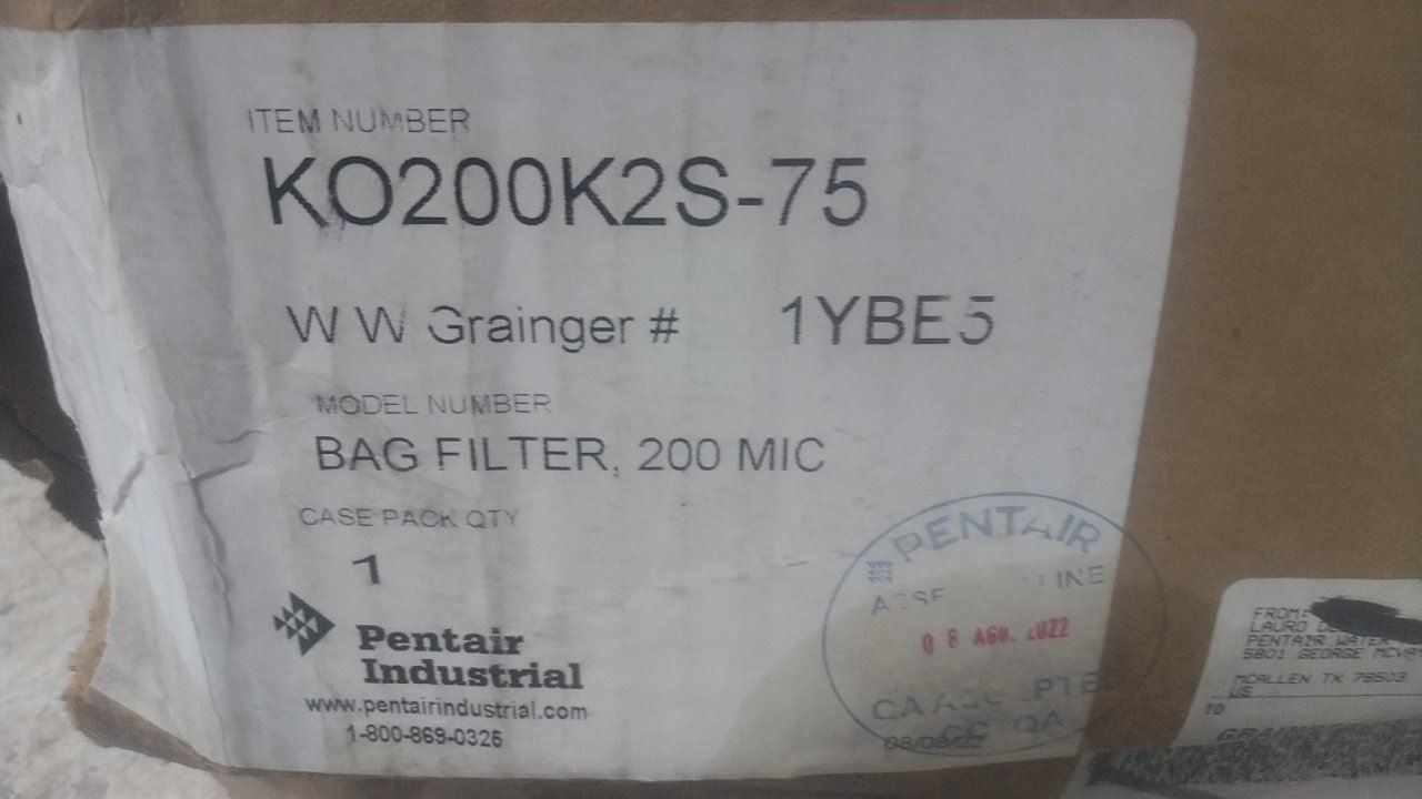 Pentair/Pentek KO200K2S-75 20 Pk 2 Trade Size 120 GPM 200 Micron Filter Bag
