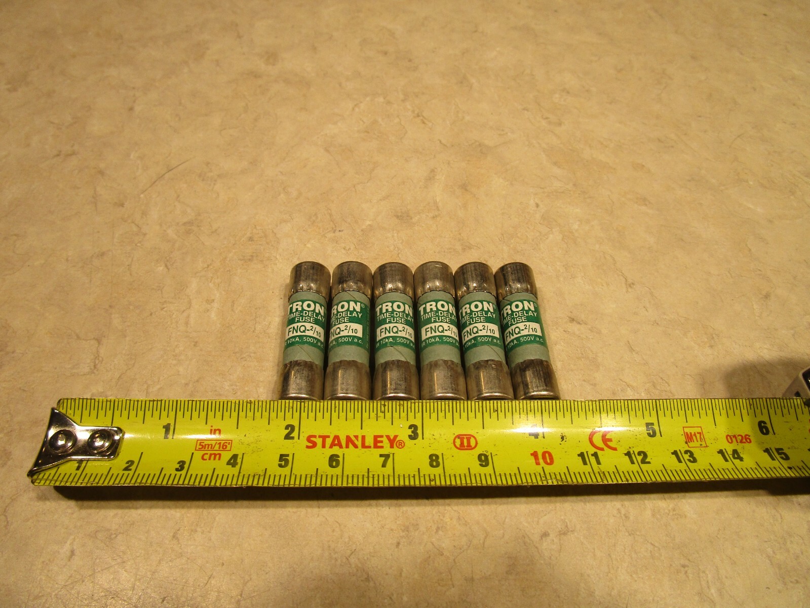LOT OF 6 BUSSMANN FNQ-2/10, 2/10A, 500V, TIME DELAY FUSES, H0054