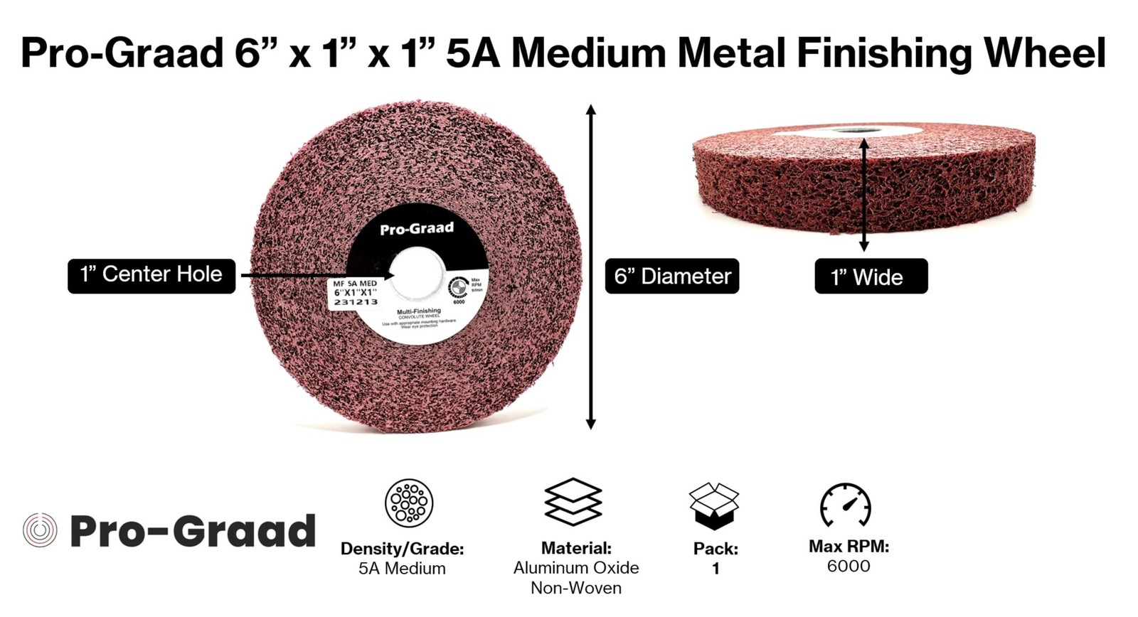 Pro-Graad Metal Finishing Wheel – Aluminum Oxide – Maroon Metal Finish…