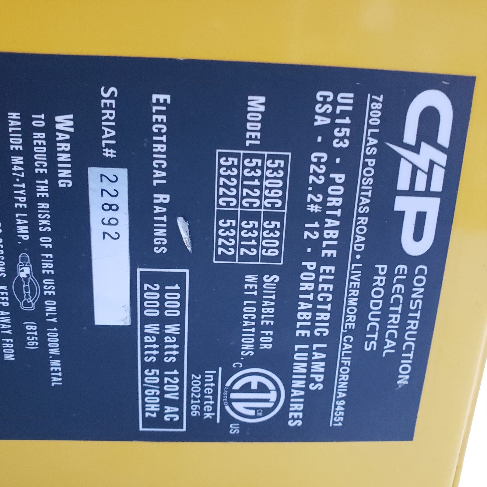 CEP Construction Electrical Products Power Unit For 5309C, 5312C, 5322C