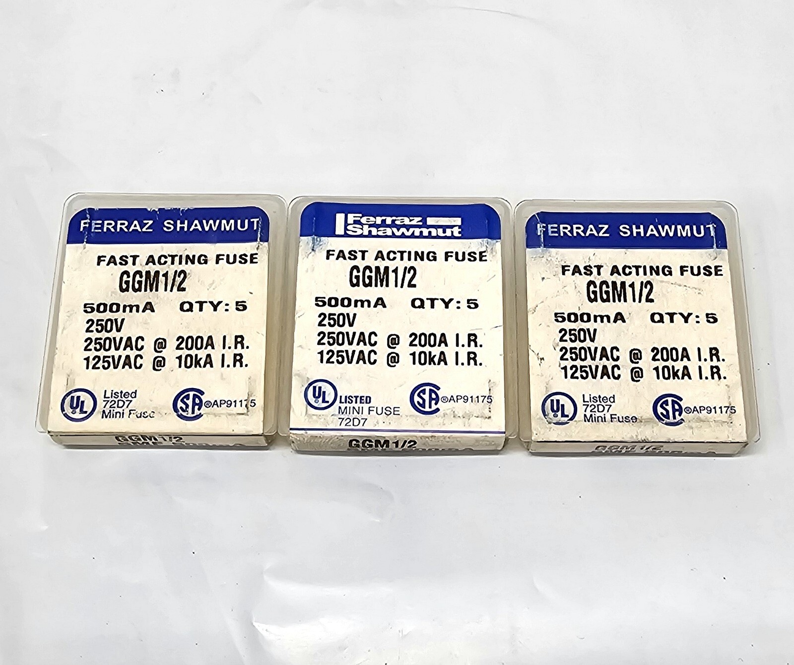 Lot Of 15 ~ Ferraz Shawmut GGM1/2 Fast Acting Miniature Fuse ~ 5MF 500mA