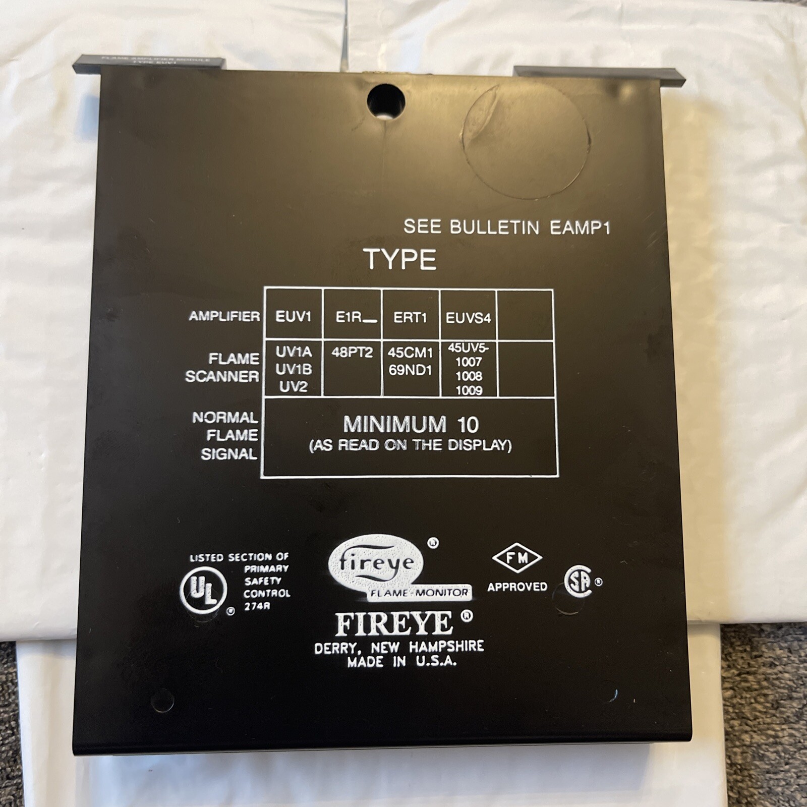 NEW FIREYE EUV1 ULTRAVIOLET FLAME AMPLIFIER