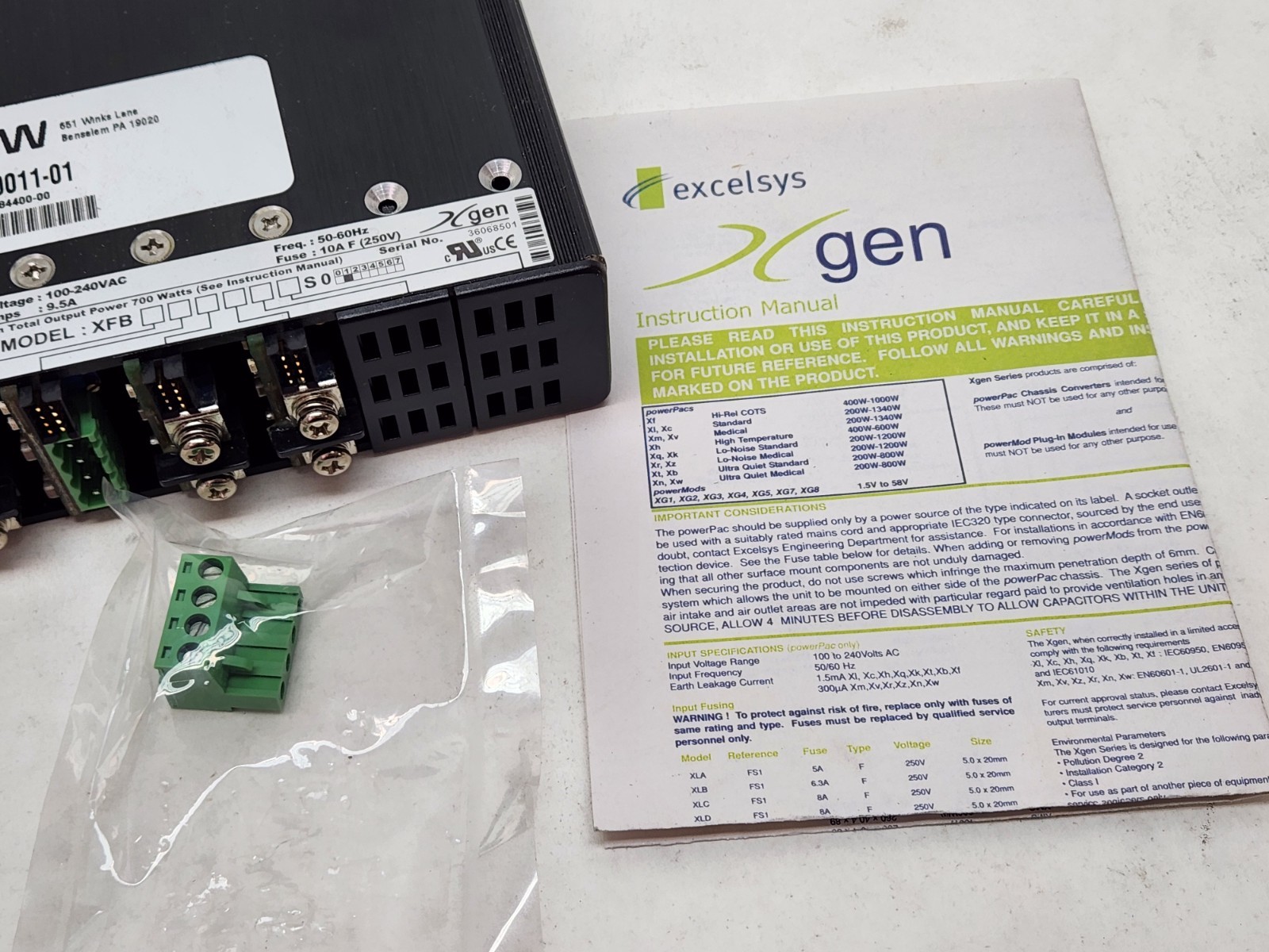 NEW NO BOX – EXCELSYS XFB POWER SUPPLY 100-240VAC 9.5A 50-60HZ