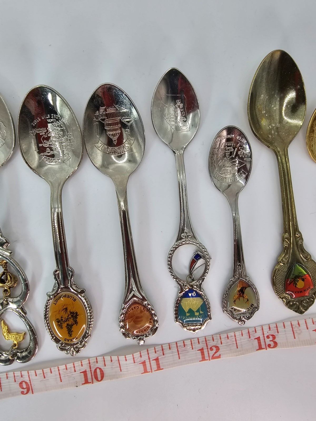 Lot of 18 Souvenir Mini Spoons-States, Places, Countries-Silver Plated, Brass