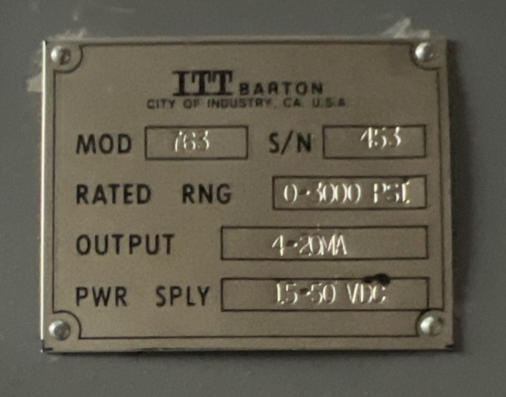 ITT BARTON MODEL 763 DIFFERENTIAL PRESSURE TRANSMITTER