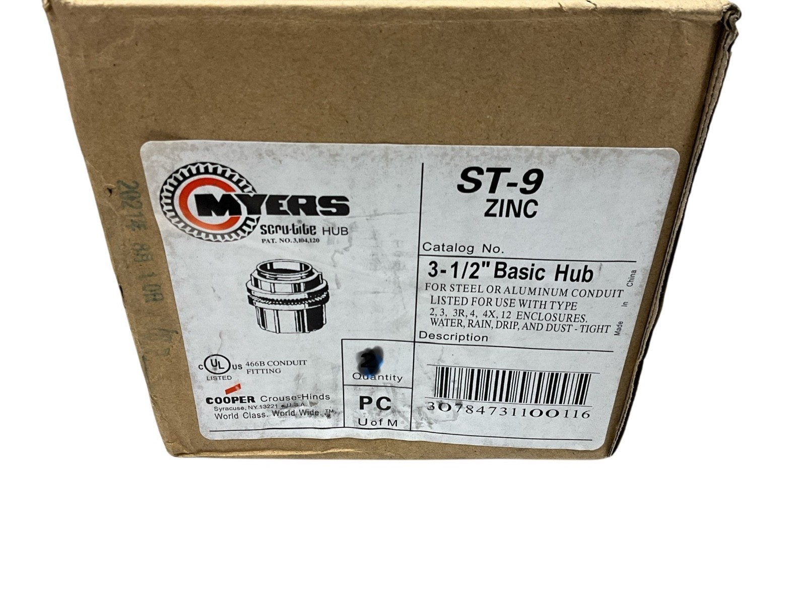 MYERS , Crouse-Hinds ST-9 3-1/2″ Zinc Insulated Basic Hub