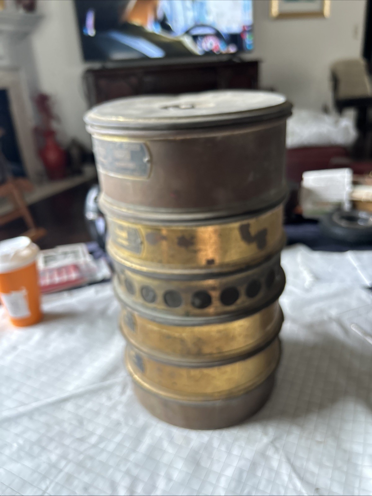 Vintage USA Standard (5) Testing Sieves Brass/steel With bottom And Top