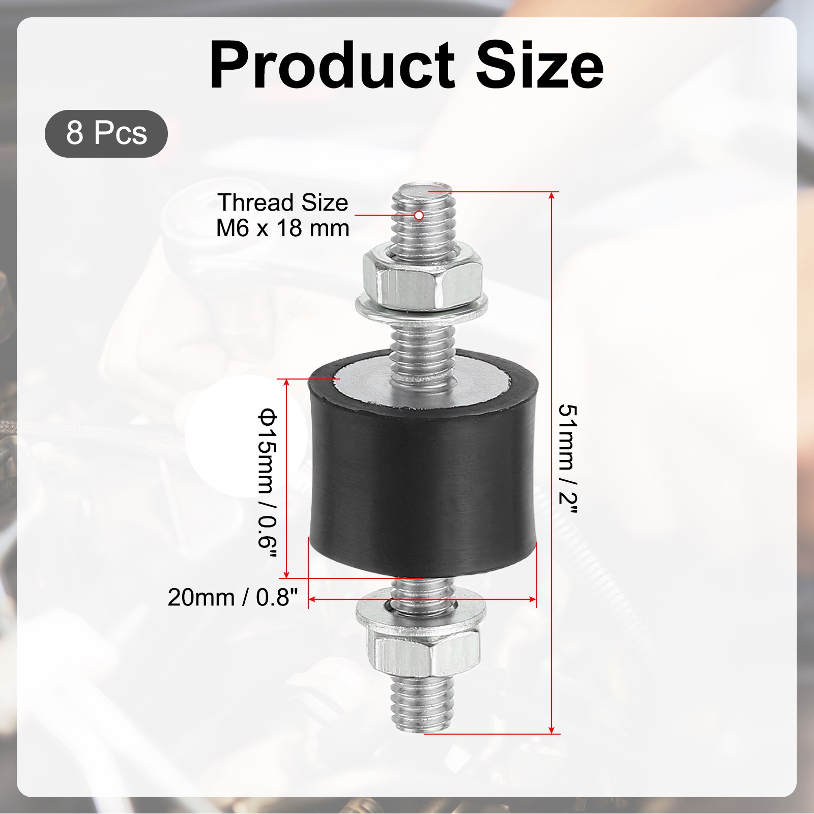 8 Pcs 15x20mm M6 Rubber Studs Shock Absorber, VV Type