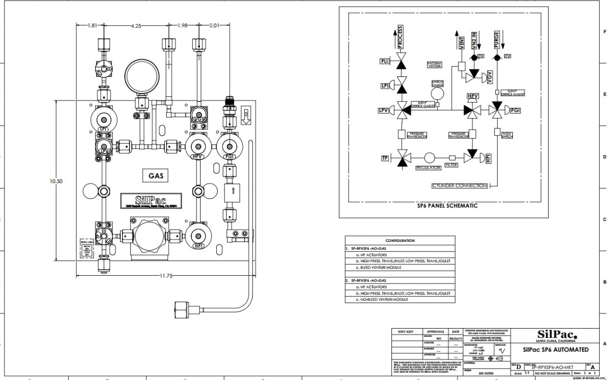 SilPac SP6 AUTOMATED GAS PANEL SIH4, SP-RPXSP6-AO-SIH4-XO, SHIPSAMEDAY