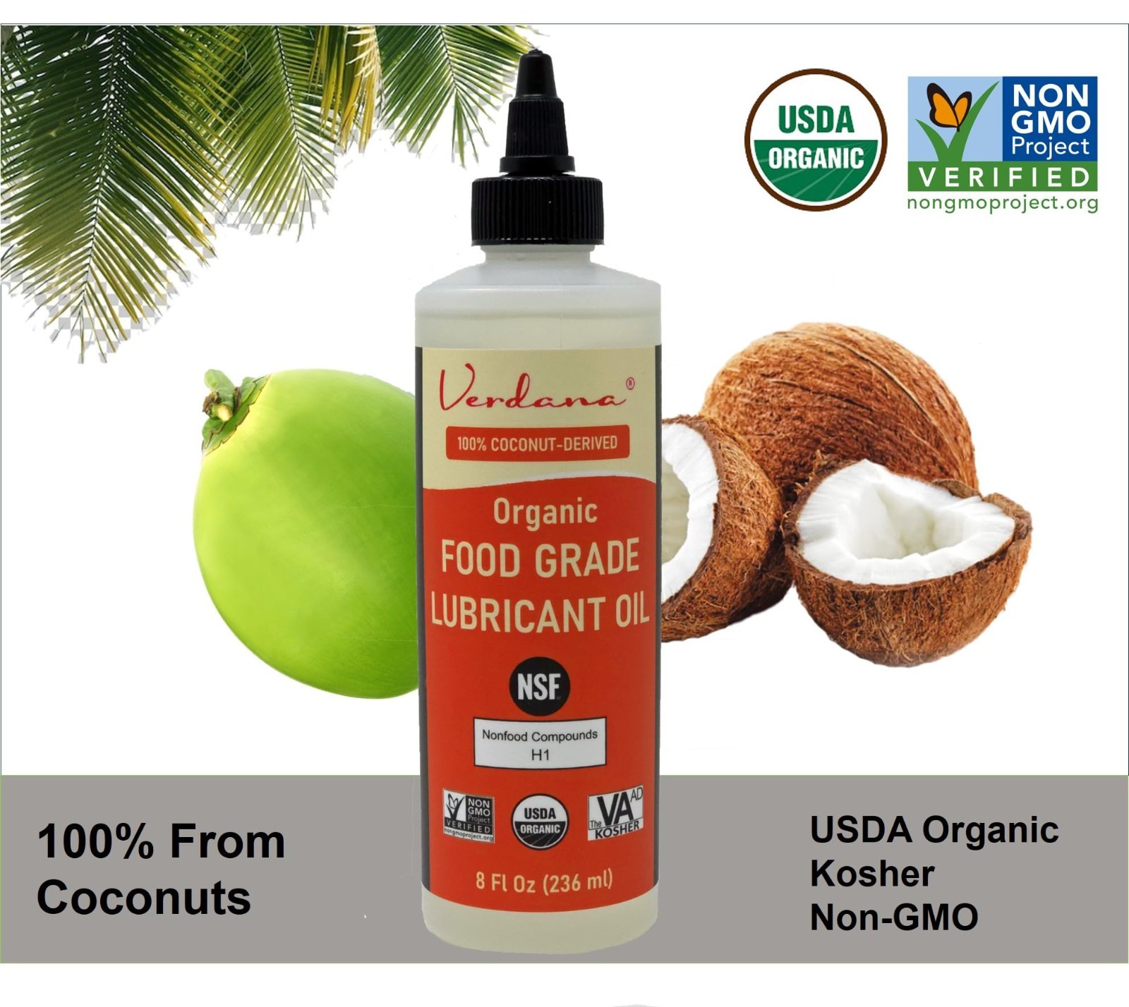Organic Food Grade Lubricant Oil – NSF H1, Non-GMO, Petroleum-Free – 8 Fl Oz for
