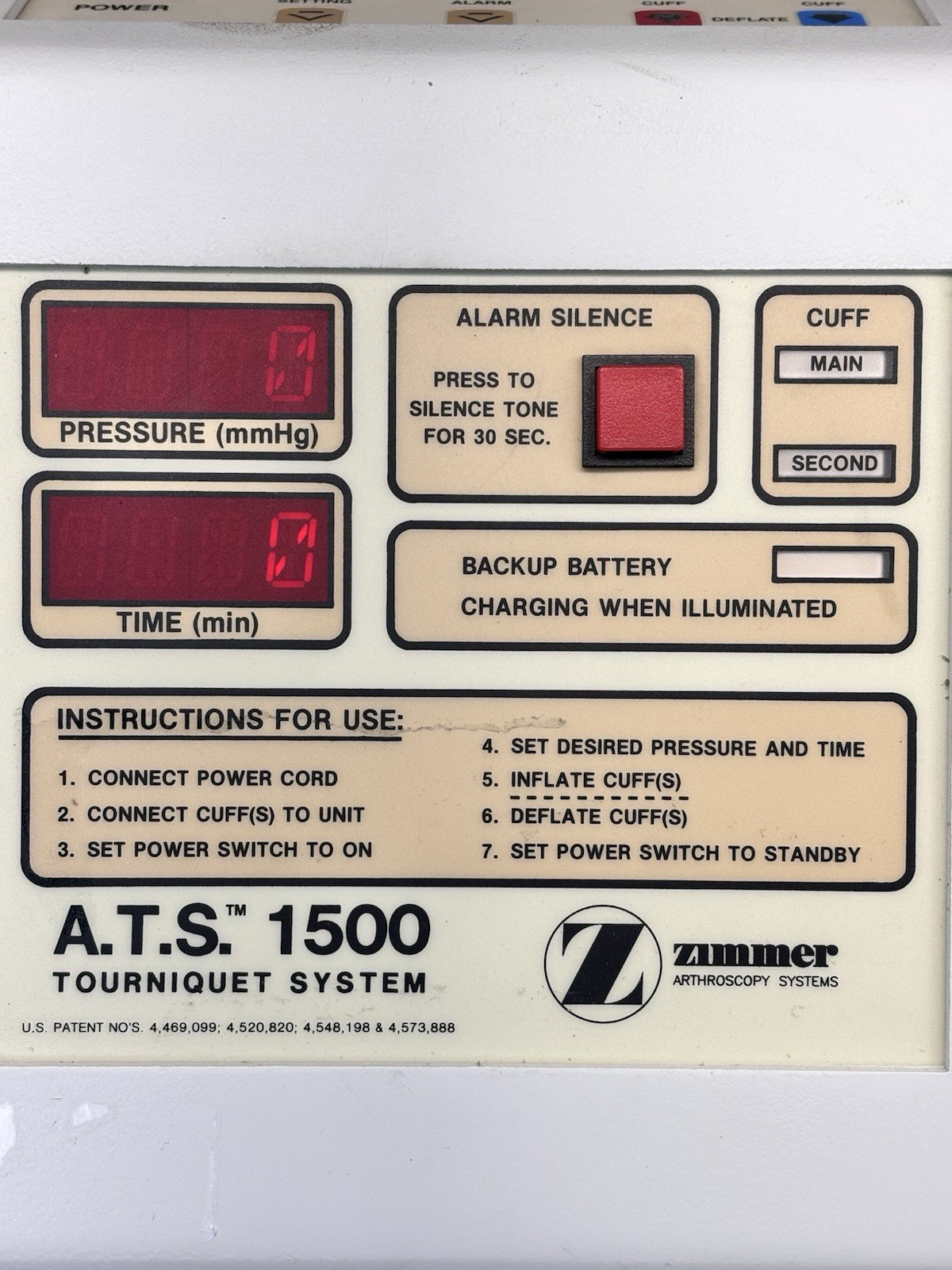 Zimmer ATS 1500 Pneumatic Tourniquet System with hoses and cuff