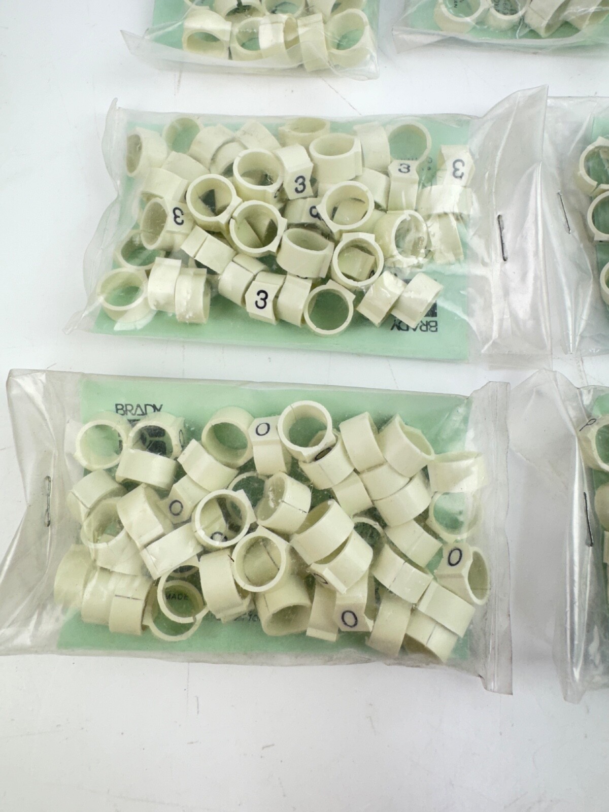 Lot of 7 Assorted Brady SCN-45 Clip-Sleeve Wire Markers 0, 1, 2, 3, 4, J, P