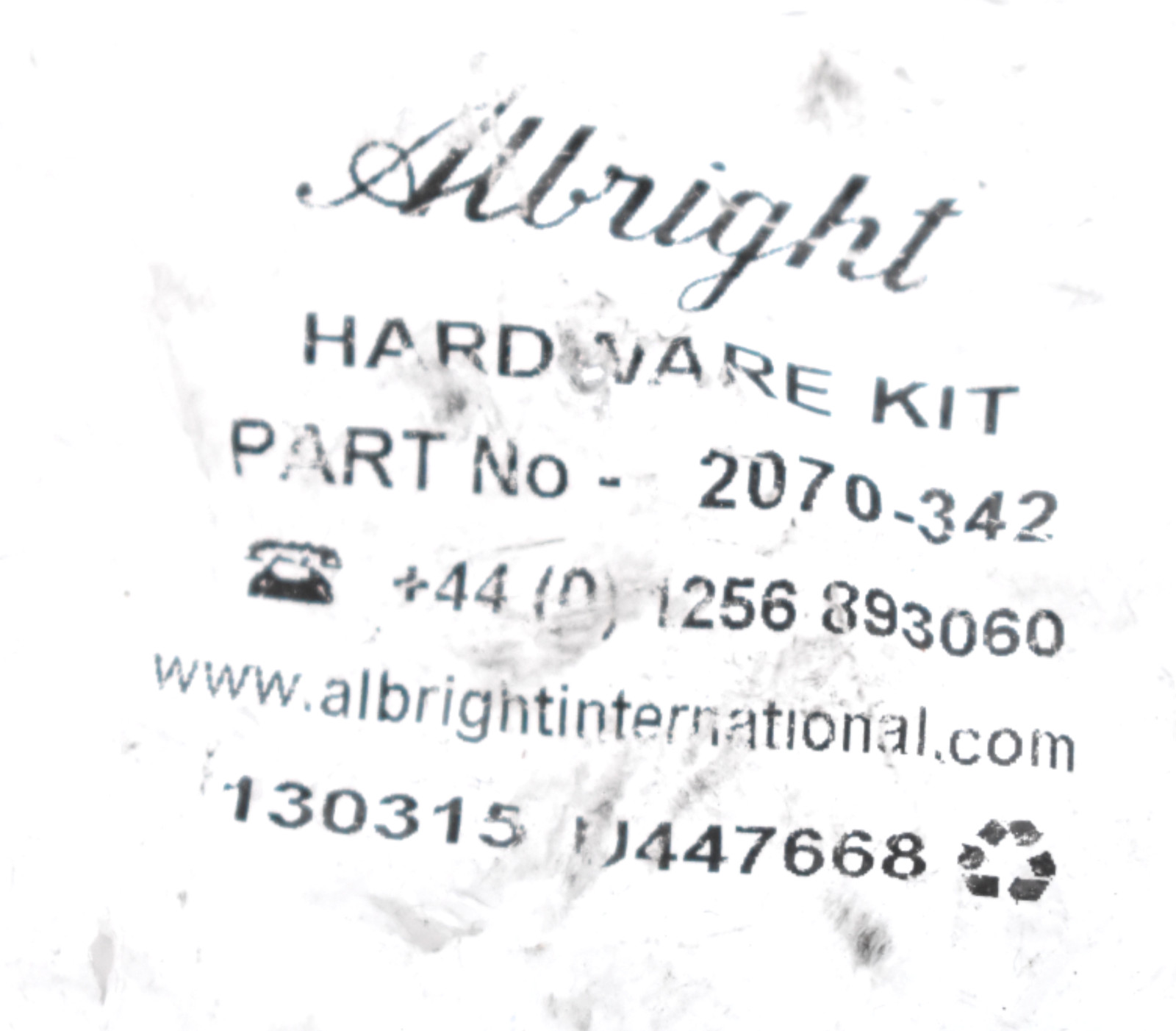 ALBRIGHT 2070-342 HARDWARE KIT