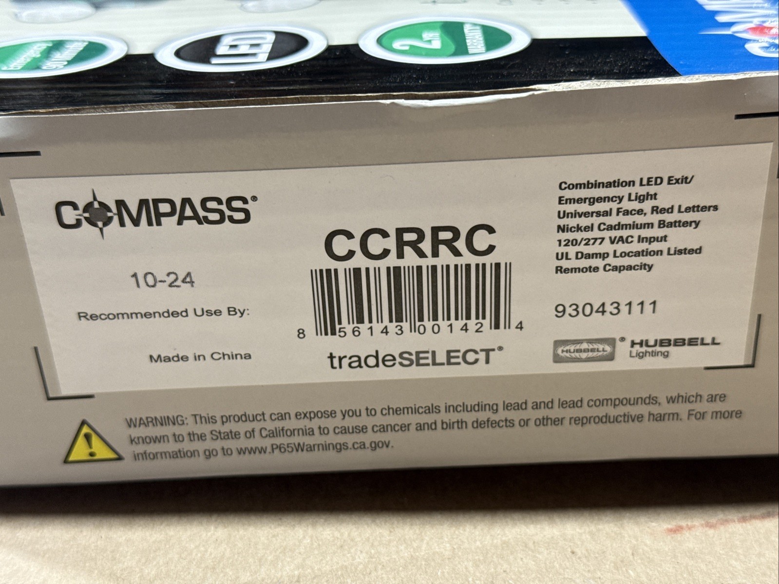 COMPASS CCRRC CC SERIES COMBINATION LED EXIT/EMERGENCY LIGHT 120/277V NEW