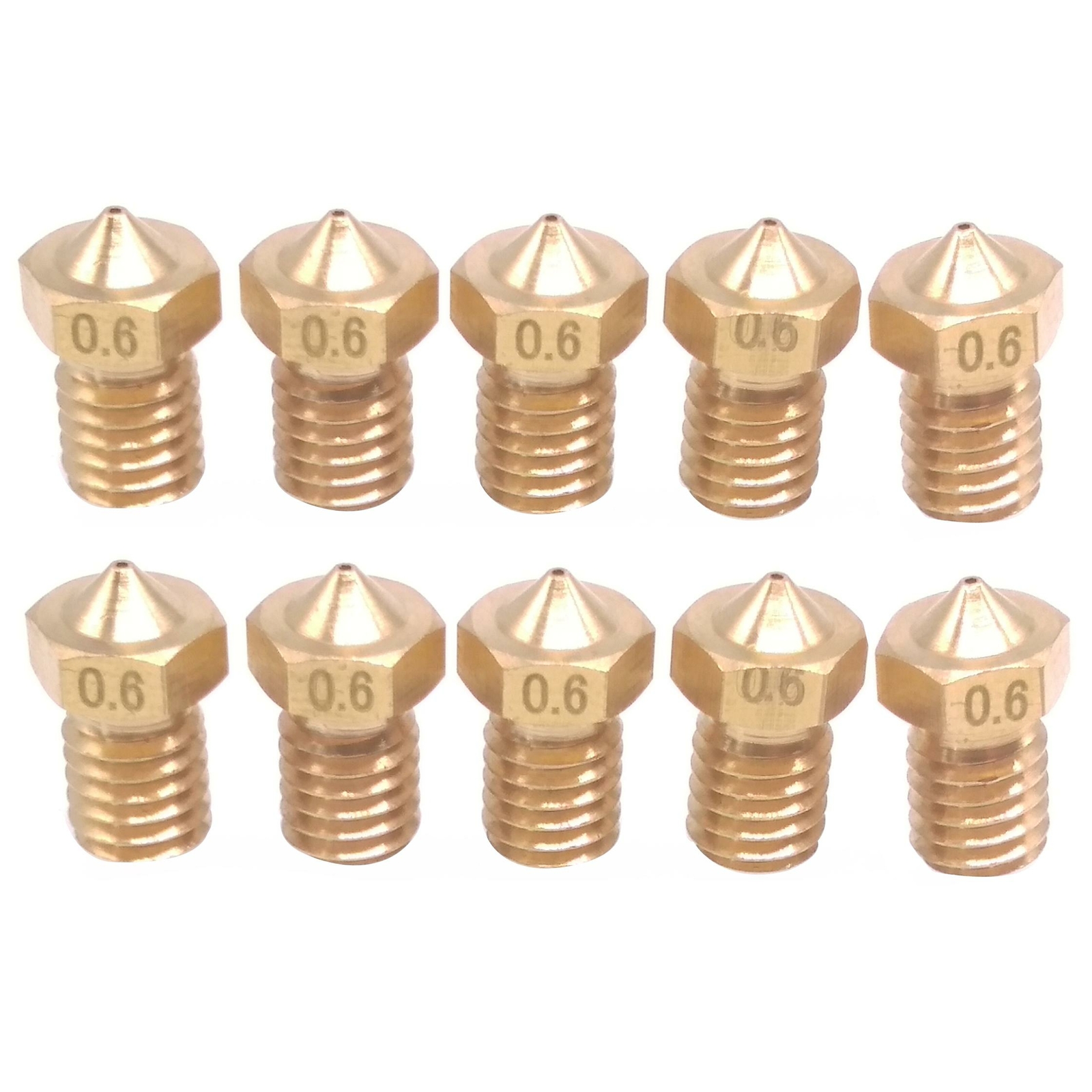 10pcs 3D Printer Extruder Brass Nozzle 0.6mm M6 Thread 1.75mm For E3D