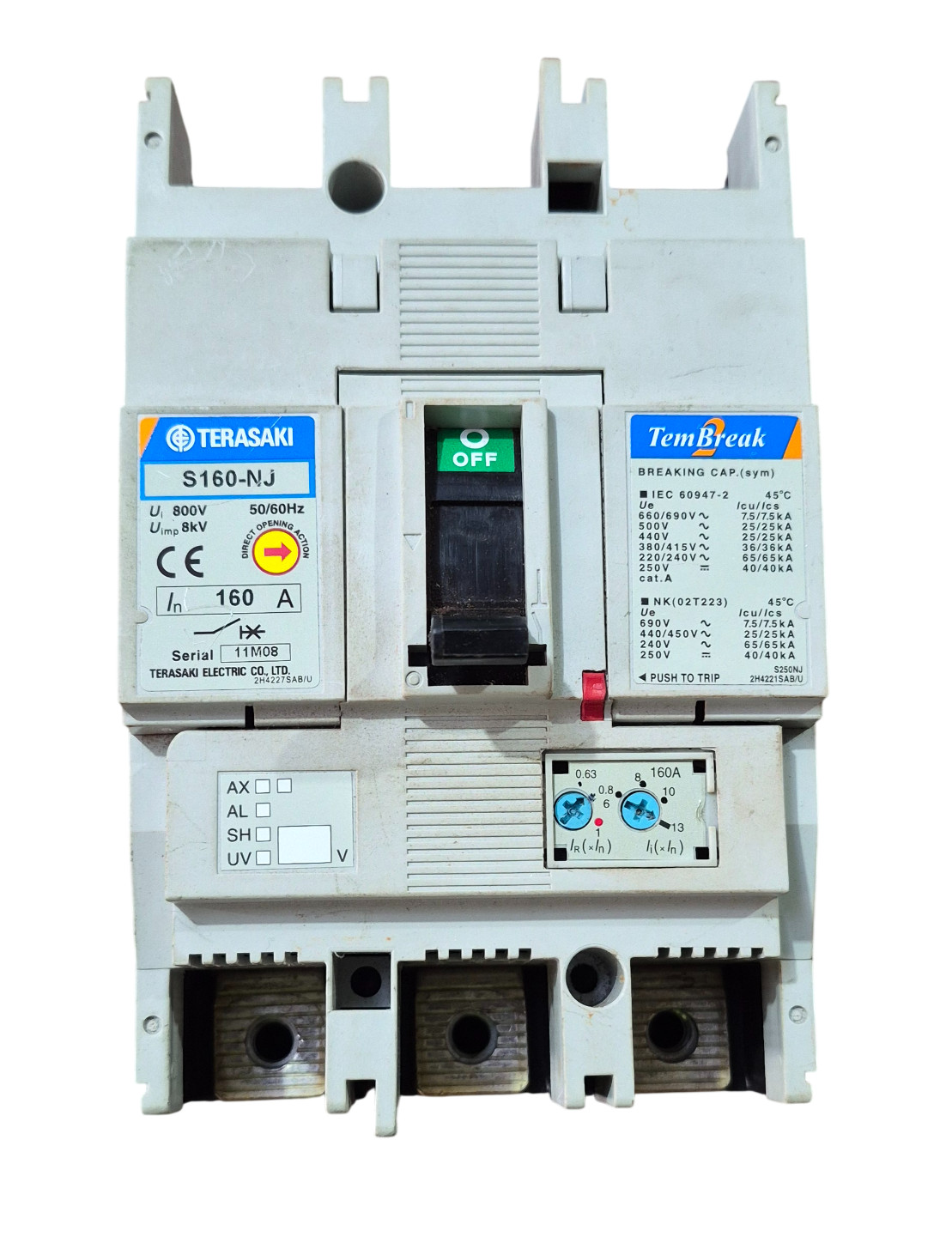 TERASAKI TemBreak S160-NJ 160A 3 Pole Circuit Breaker 8kV Rated 800V