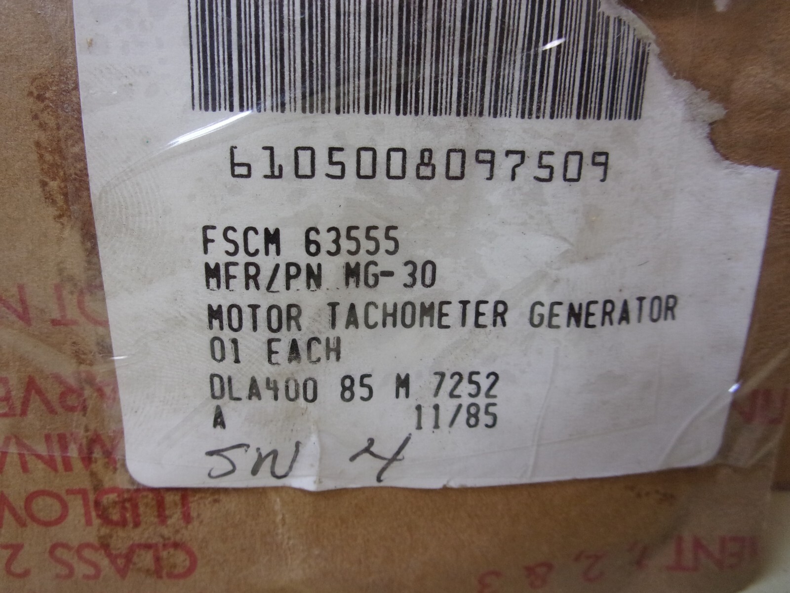 Dymanetics 6105-00-809-7509 Tachometer Generator Motor MG-30