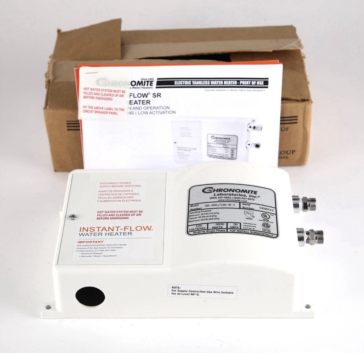 Chronomite SR-20L/120-I Tankless Water Heater 120VAC 20Amp SR Series NEW