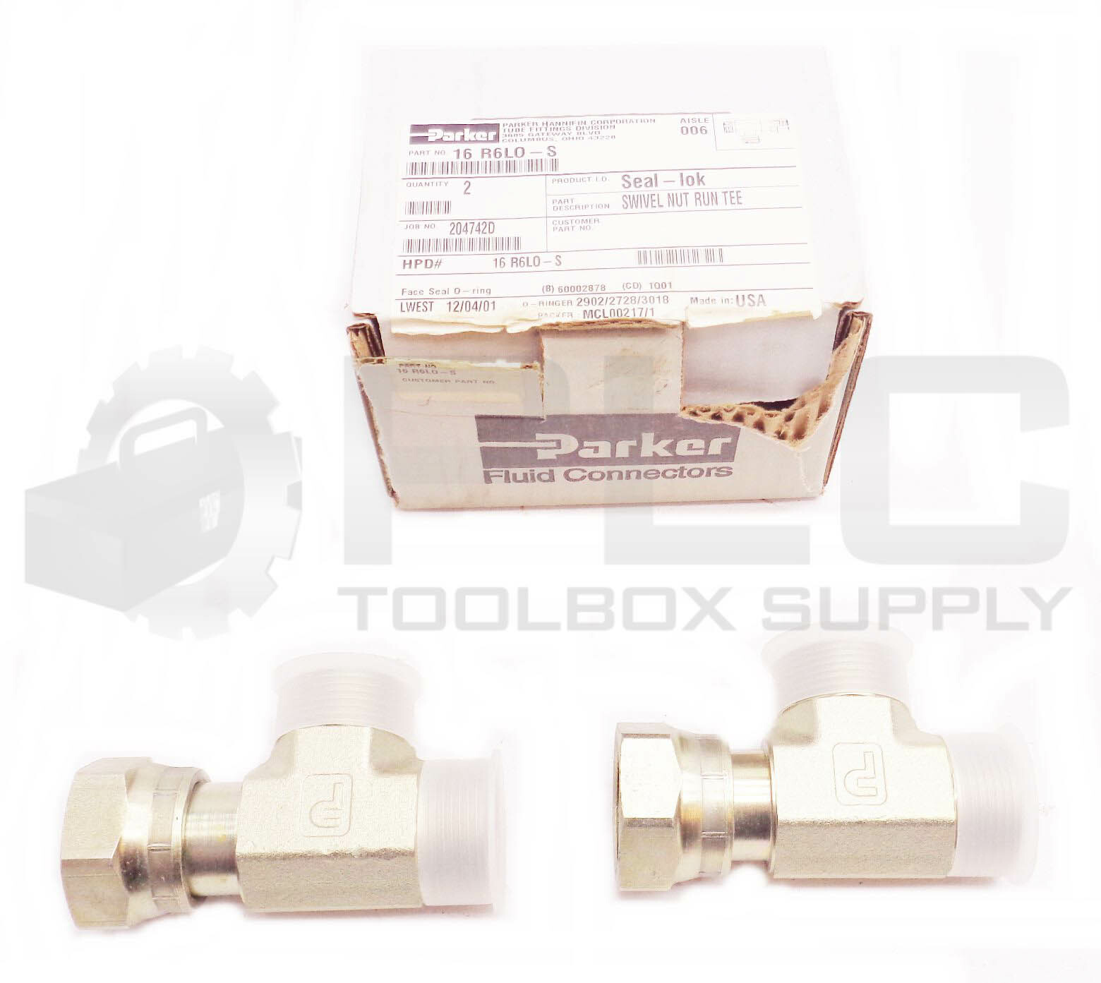 NEW BOX OF 2 PARKER 16 R6LO-S SEAL-LOK SWIVEL NUT RUN TEE 16R6LOS
