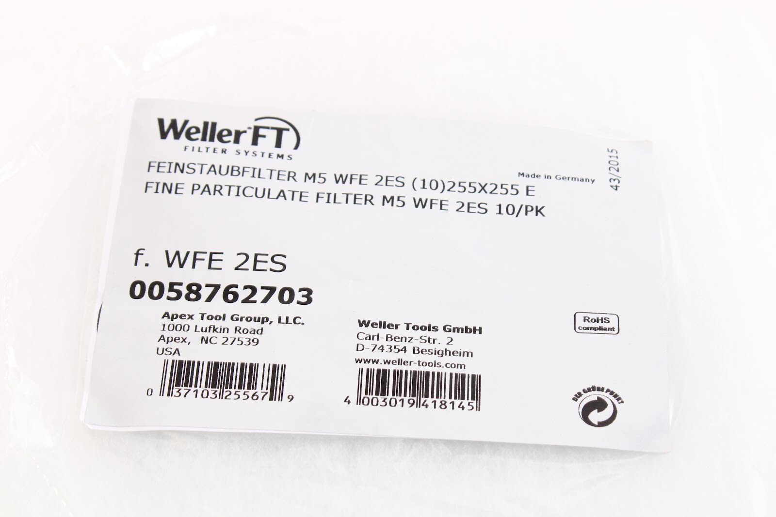 Weller Filter Systems WFE 2ES Fine Dust Filter (6 Pack) 0058762703 -New-Open Box
