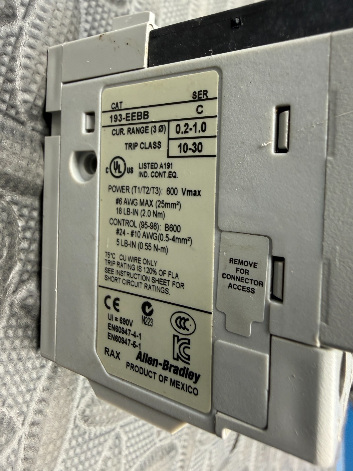 Allen-Bradley 193-EEBB Series-C E1 Plus 600V IEC Overload Relay