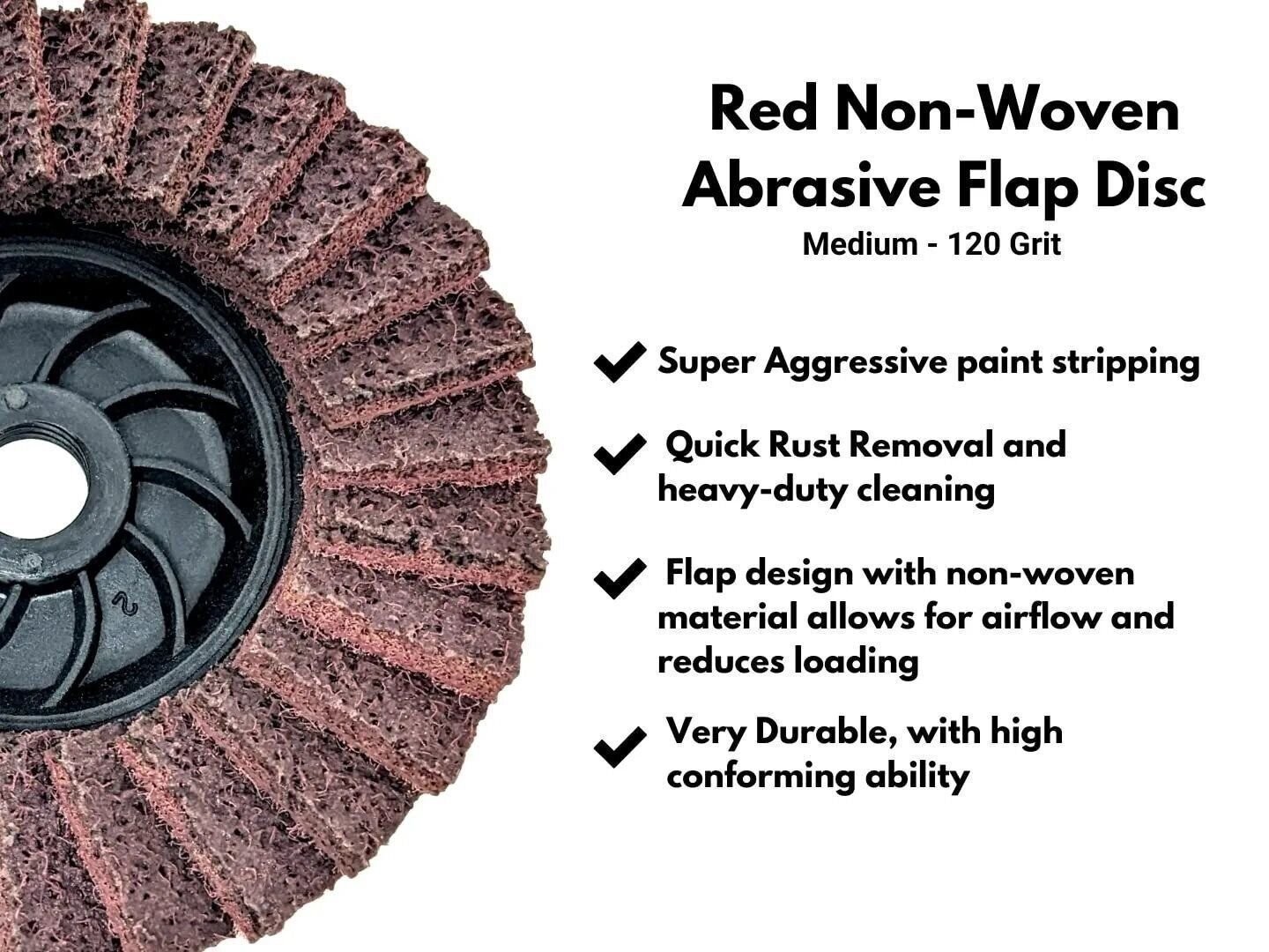 5pk Red Non-Woven Abrasive Flap Disc 4-1/2″ with 5/8-11 Threaded Arbor for…