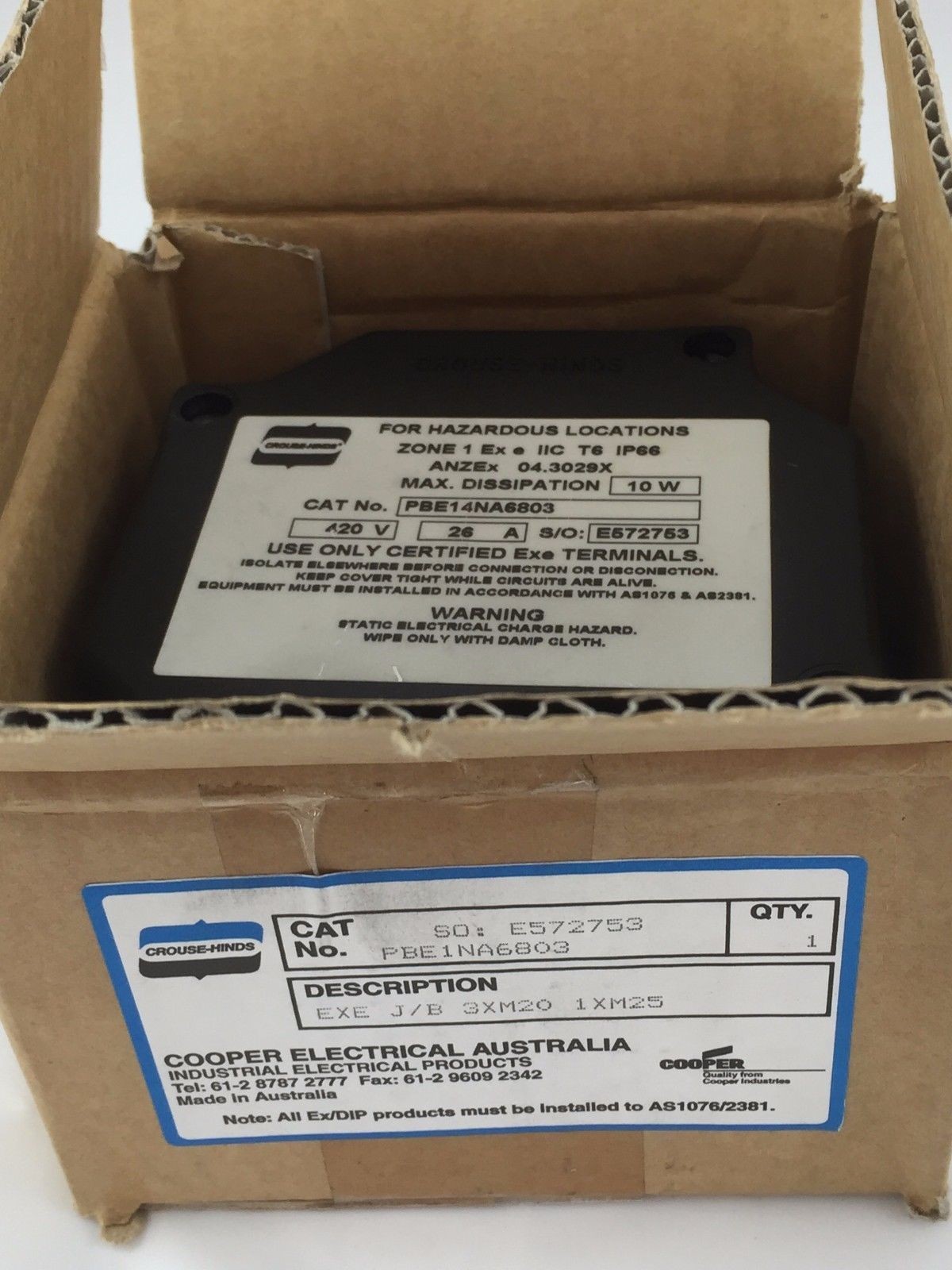 Crouse-Hinds Junction Box Outlet J/B EX E 3XM20 1XM25 26A 420V 10W PBE1NA6803