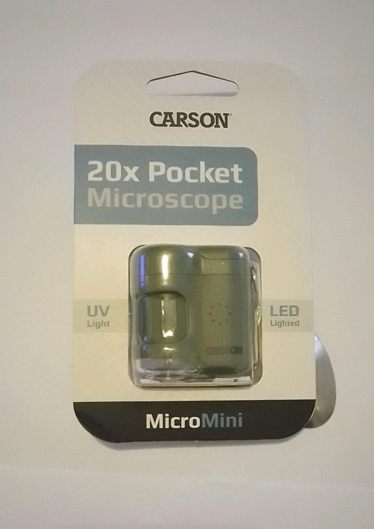 Carson Micromini 20X Pocket Microscope, With LED Light, UV & Clip for Digiscop