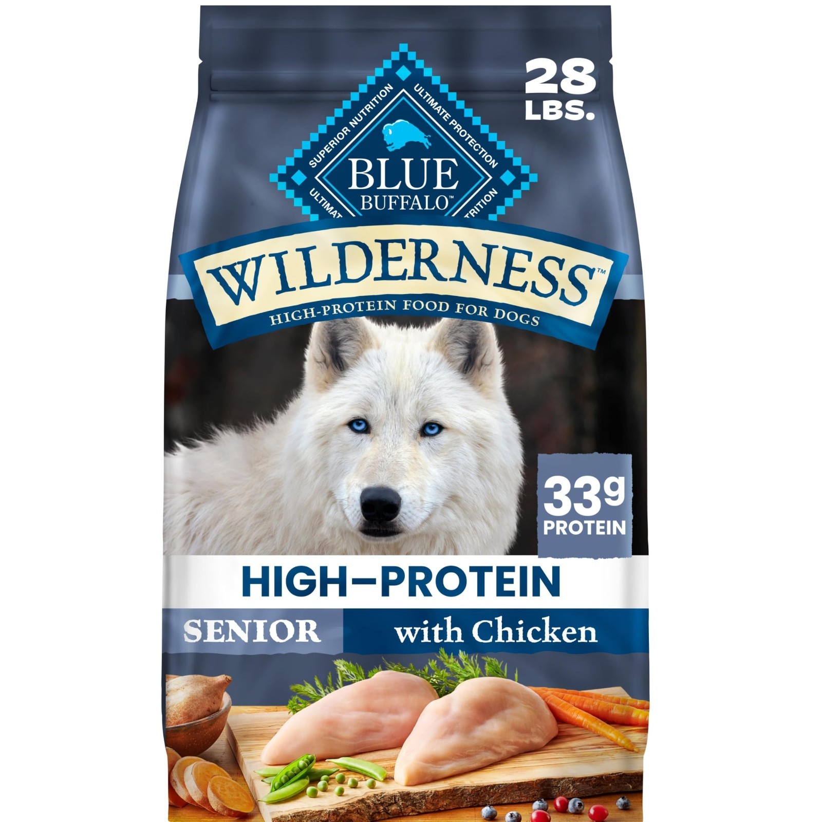 Blue Buffalo Wilderness Chicken Senior Dry Dog Food with Wholesome Grains,28 lbs