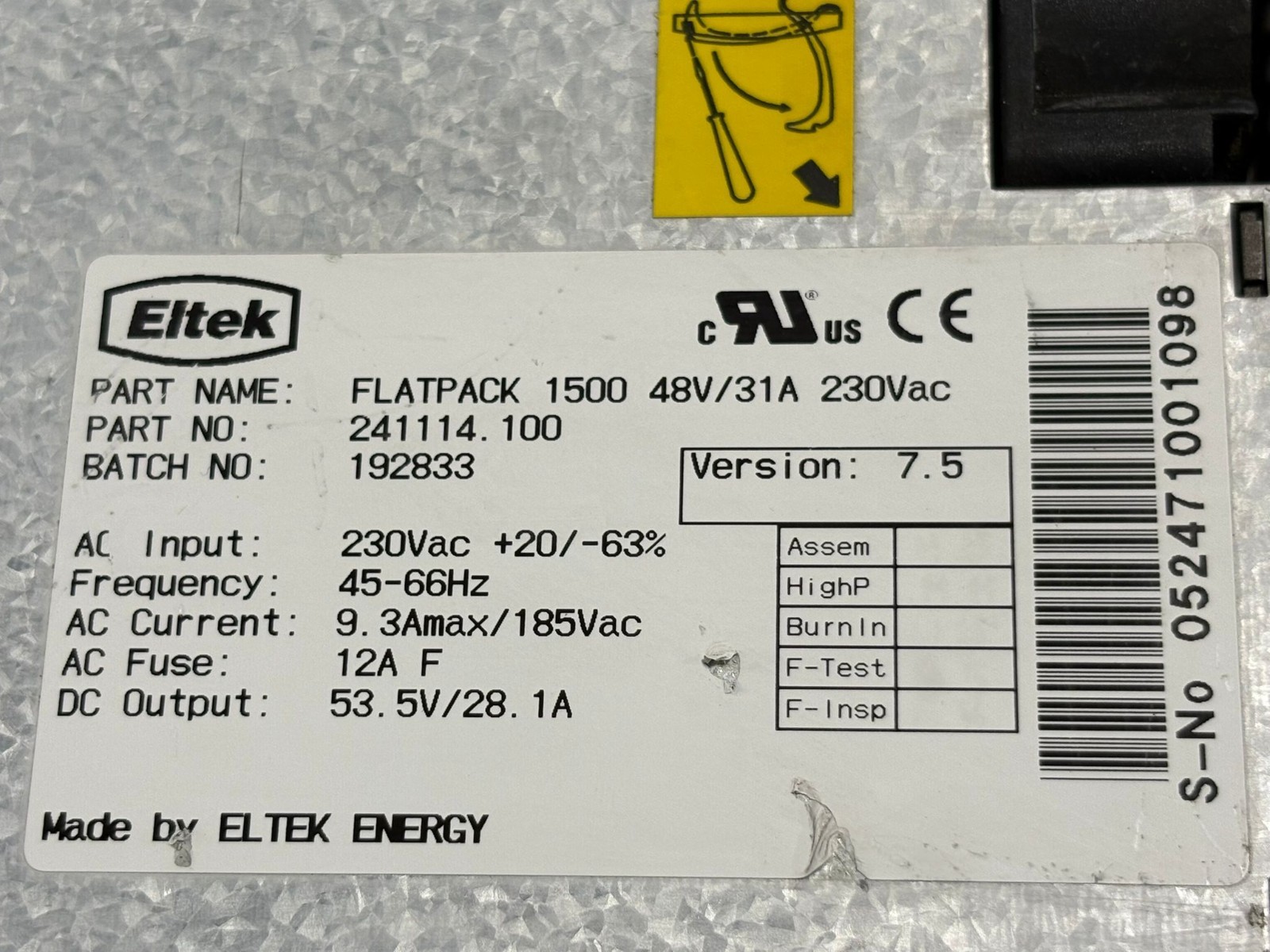 *LOT OF 4* Eltek Flatpack 1500 48V/31A Power Supply Rectifier Module 241114.100