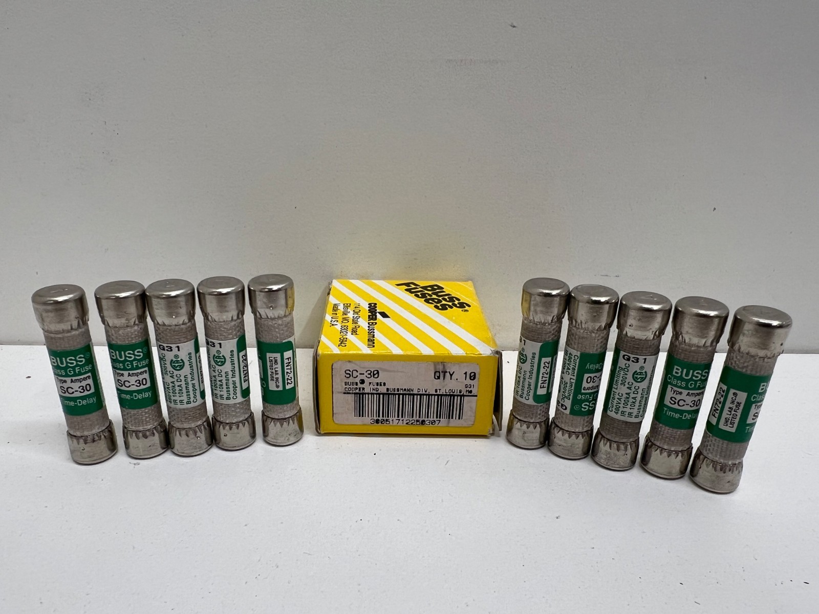 LOT OF (10) NEW OLD STOCK! COOPER BUSSMANN 30A TIME-DELAY FUSES SC-30