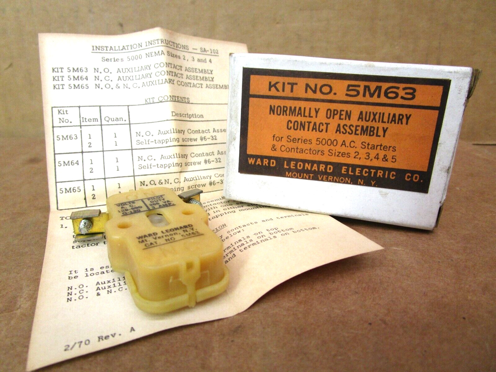 Ward Leonard 5M63 Normally Open Auxiliary Contact Assembly 50996LR
