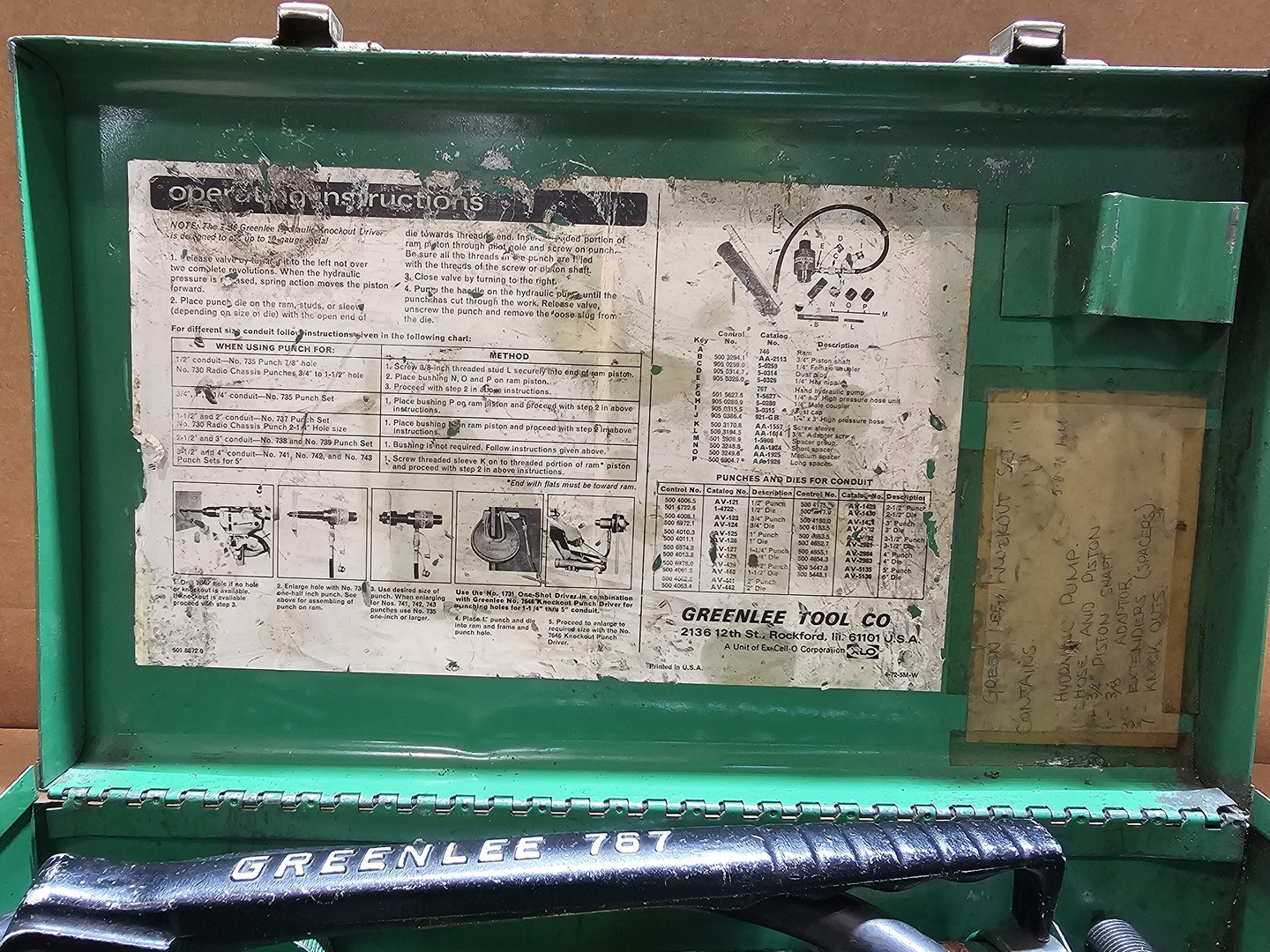 GREENLEE 7306 Hydraulic Knockout Punch Driver Set w/ 767 Hand Pump –