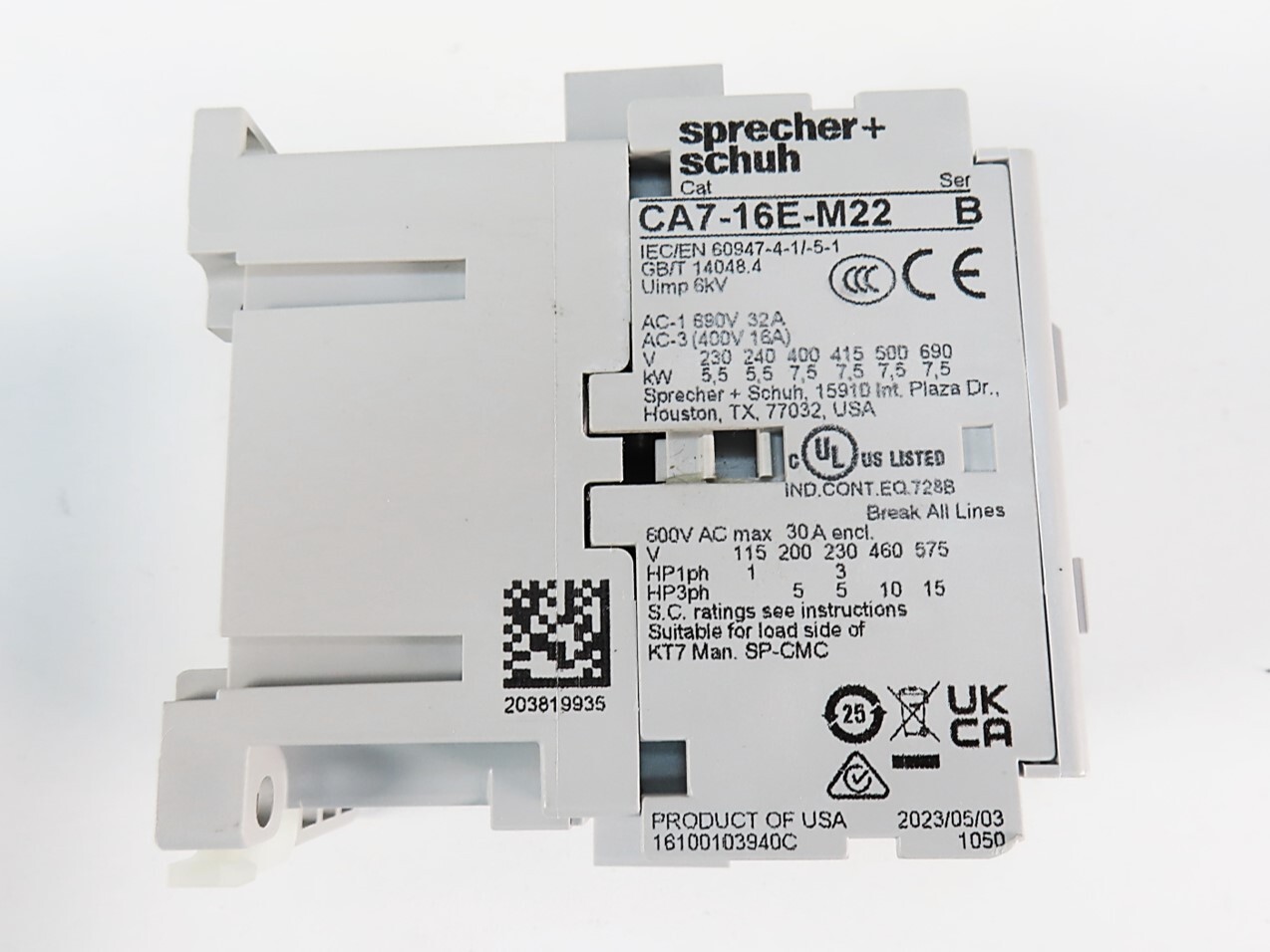 Sprecher + Schuh CA7-16E-M22-24E Contactor 24VDC Coil 2NO 2NC NEW IN BOX