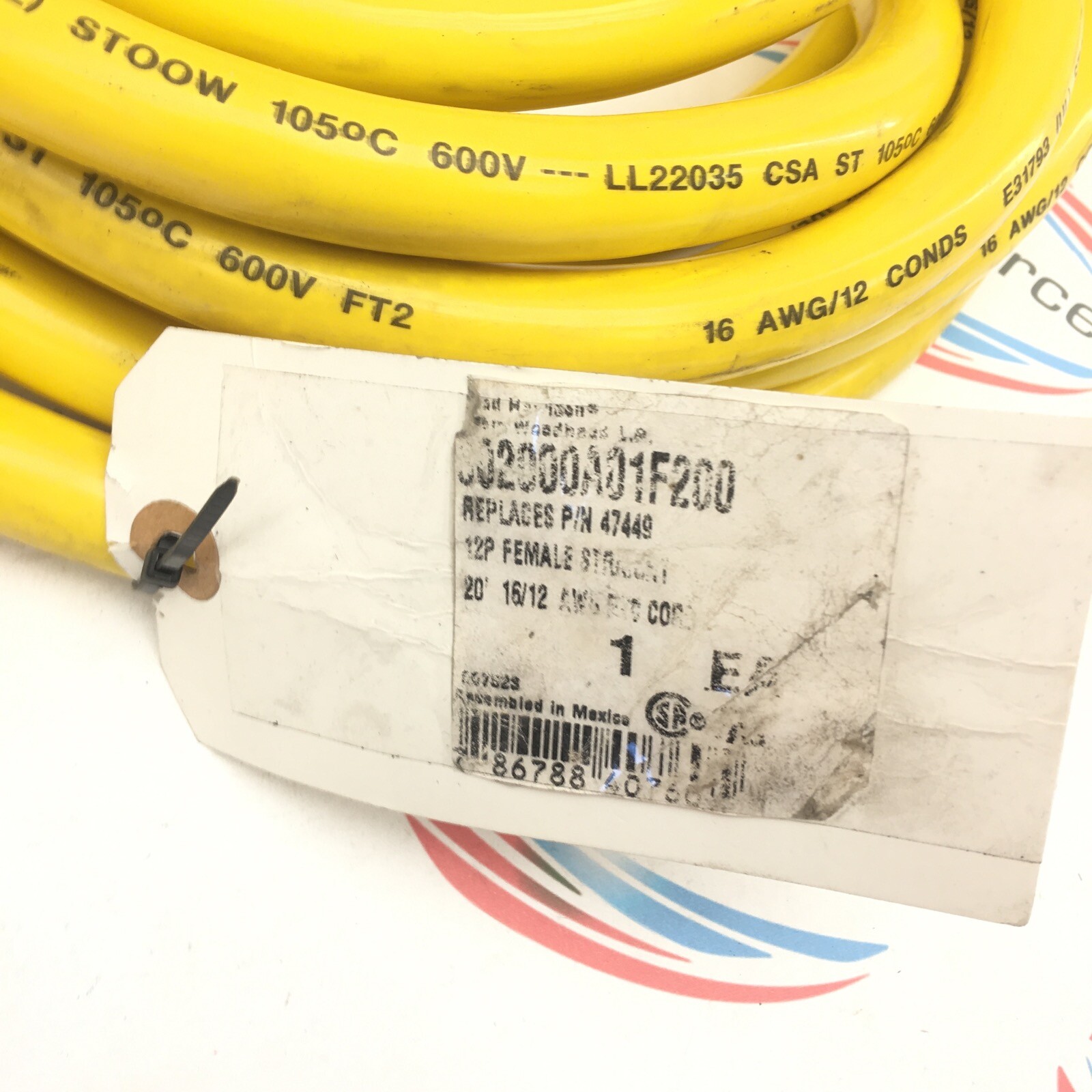 DANIEL WOODHEAD 302000A01F200 20’ CONNECTOR CABLE 12P F Straight to Flying