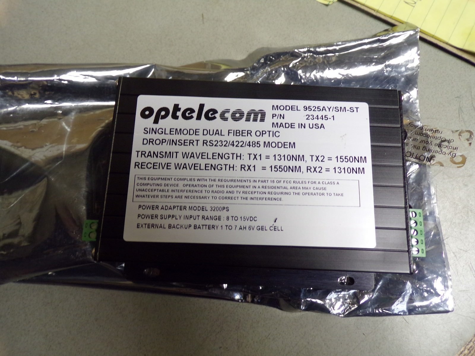NEW Optelecom Single Mode Dual Fiber Optic RS232/422/485 Modem 23445-1