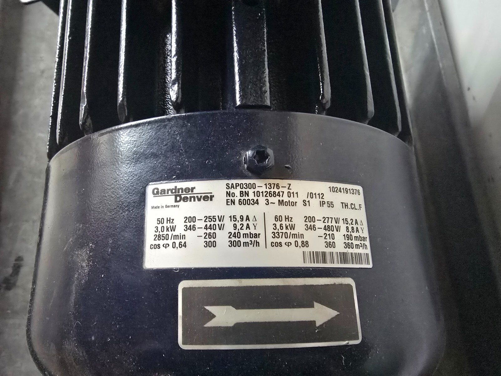 GOOD USED! GARDNER DENVER 3,0/3,6KW VACUUM PUMP SAP0300-1376-Z