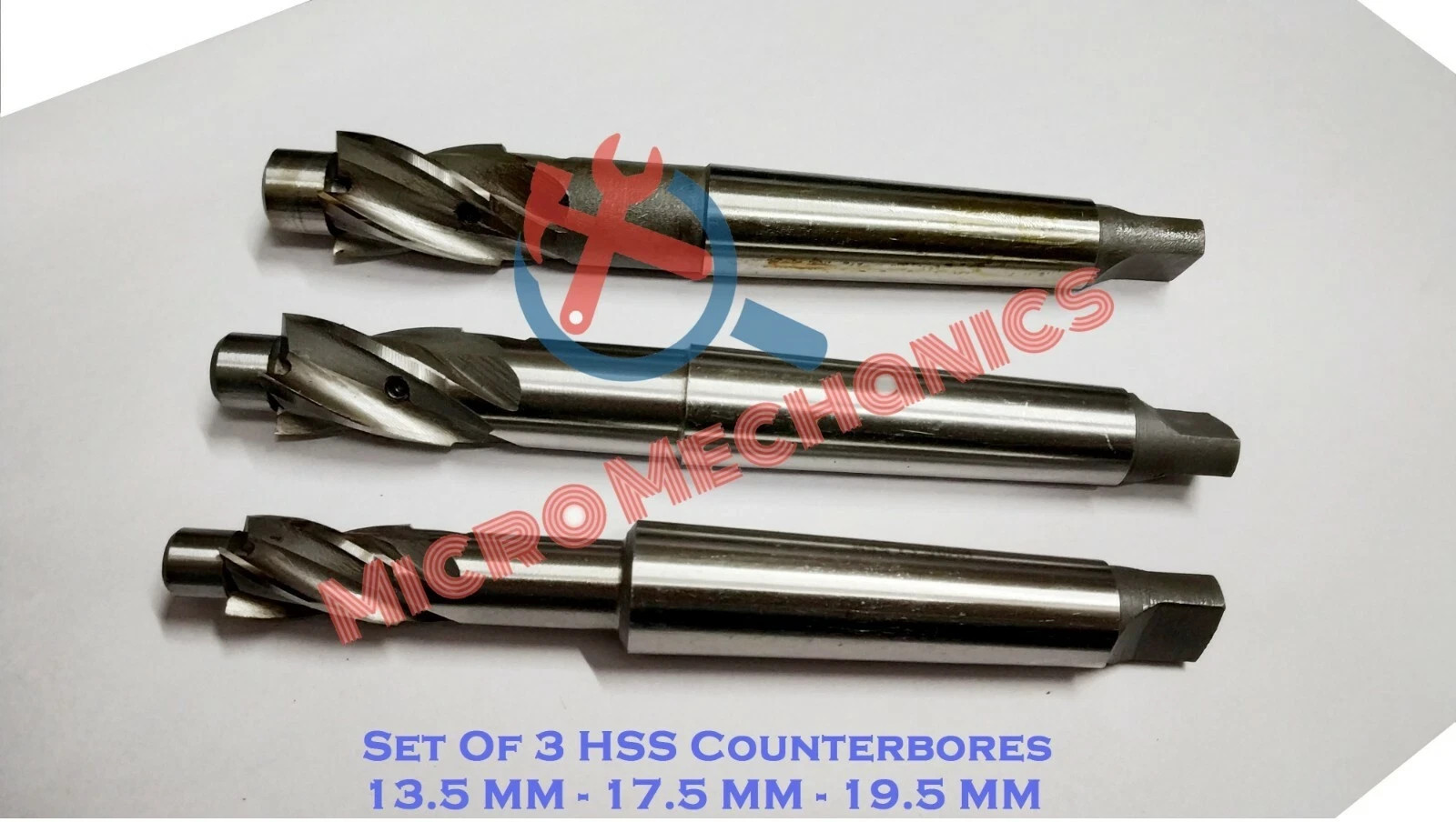 Set Of 3 HSS Counterbore With Taper Shank MT 2 – Dia – 13.5MM – 17.5 MM -19.5 MM