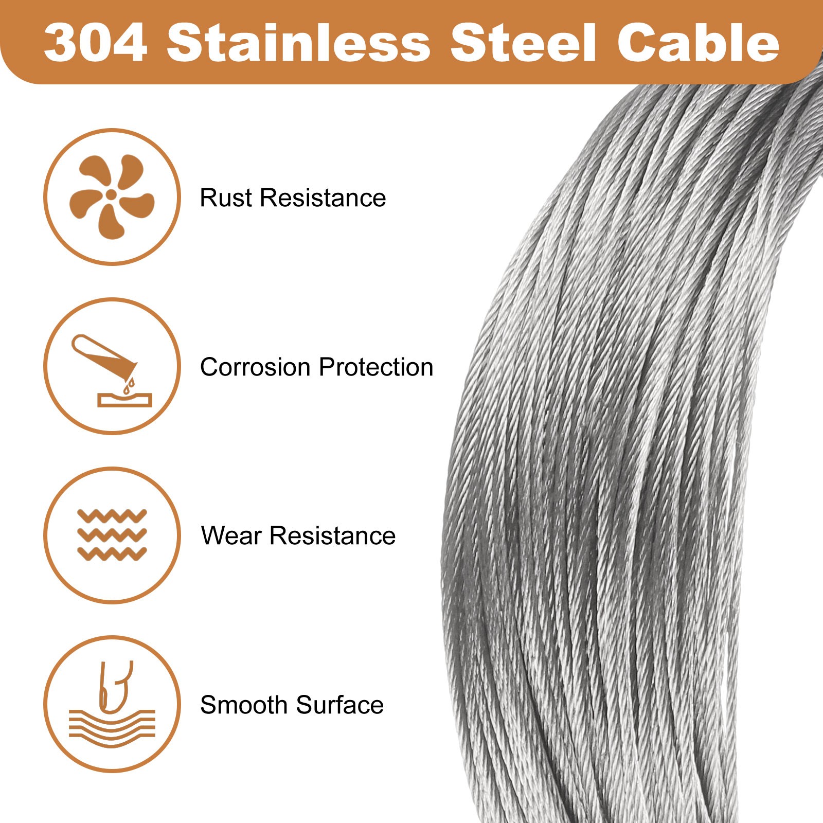 120ft (36.5M) 0.8mm Stainless Steel Wire Rope 7×7 Strand with 20pcs Loop Sleeves
