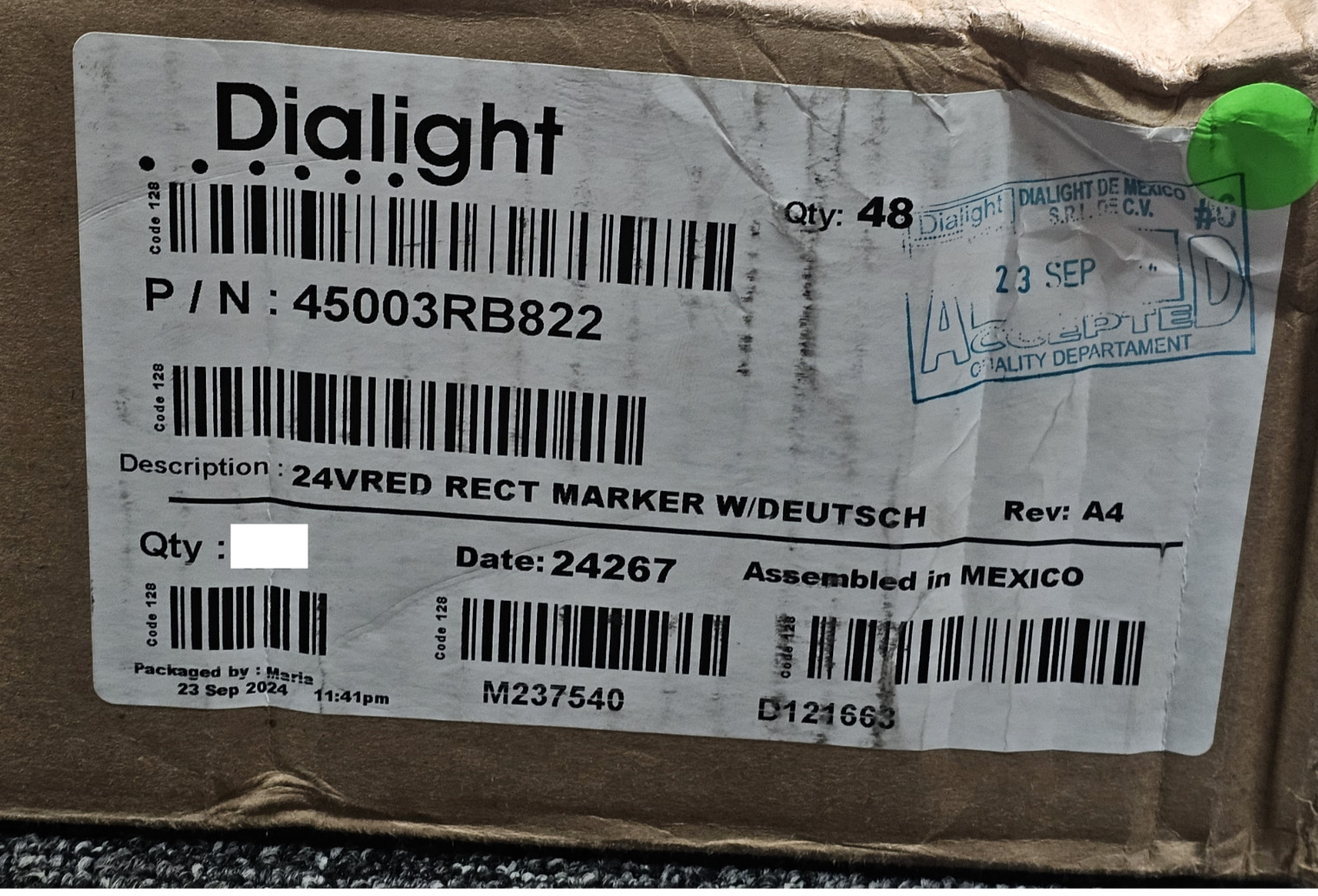 (QTY 2) Dialight 45003RB822 LED Red 24V Flush Mount Marker With Deutsch