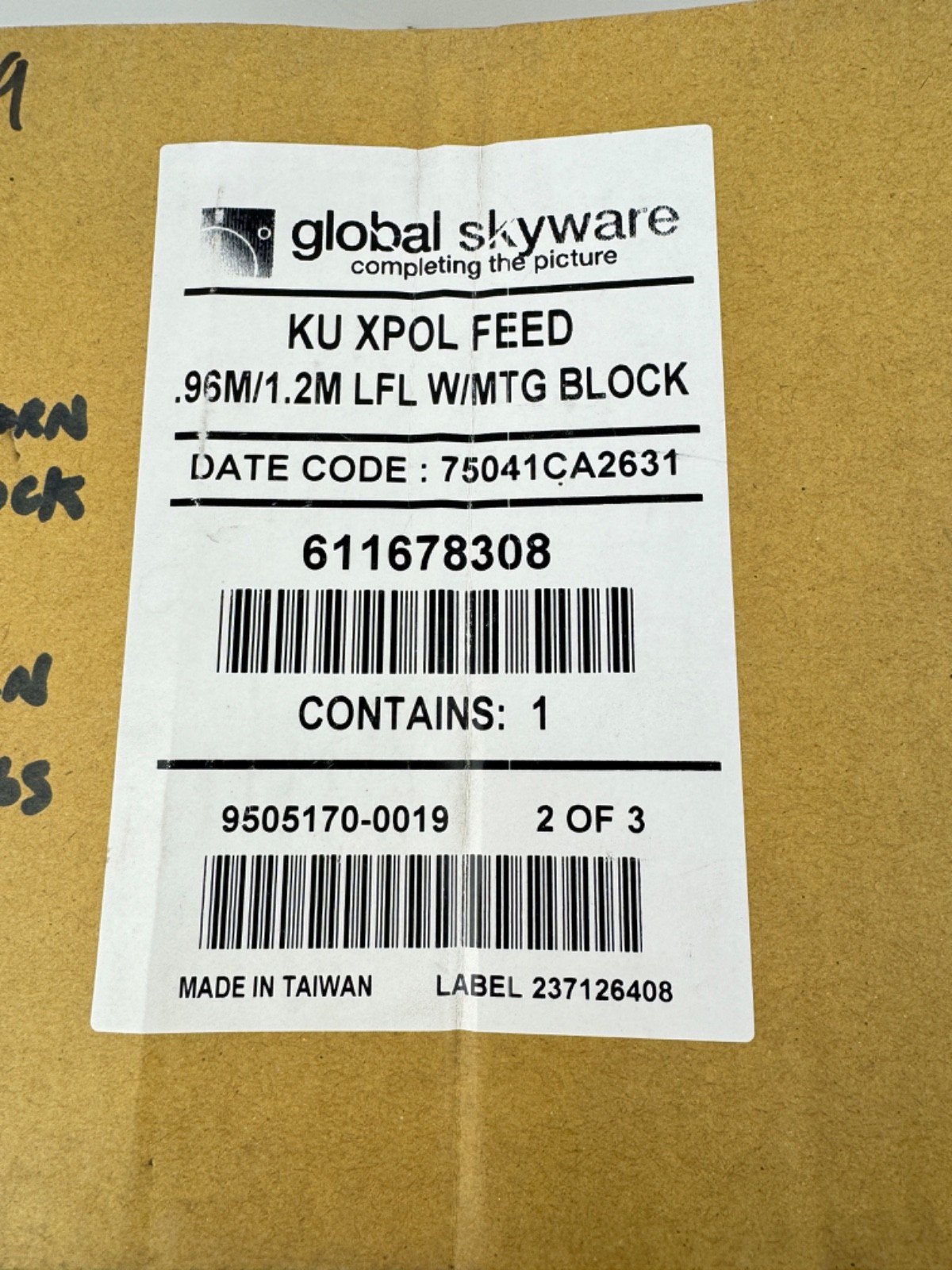 Skyware Global 611678308 KU XPOL FEED .96M/1.2M LFL W/MTG BLOCK