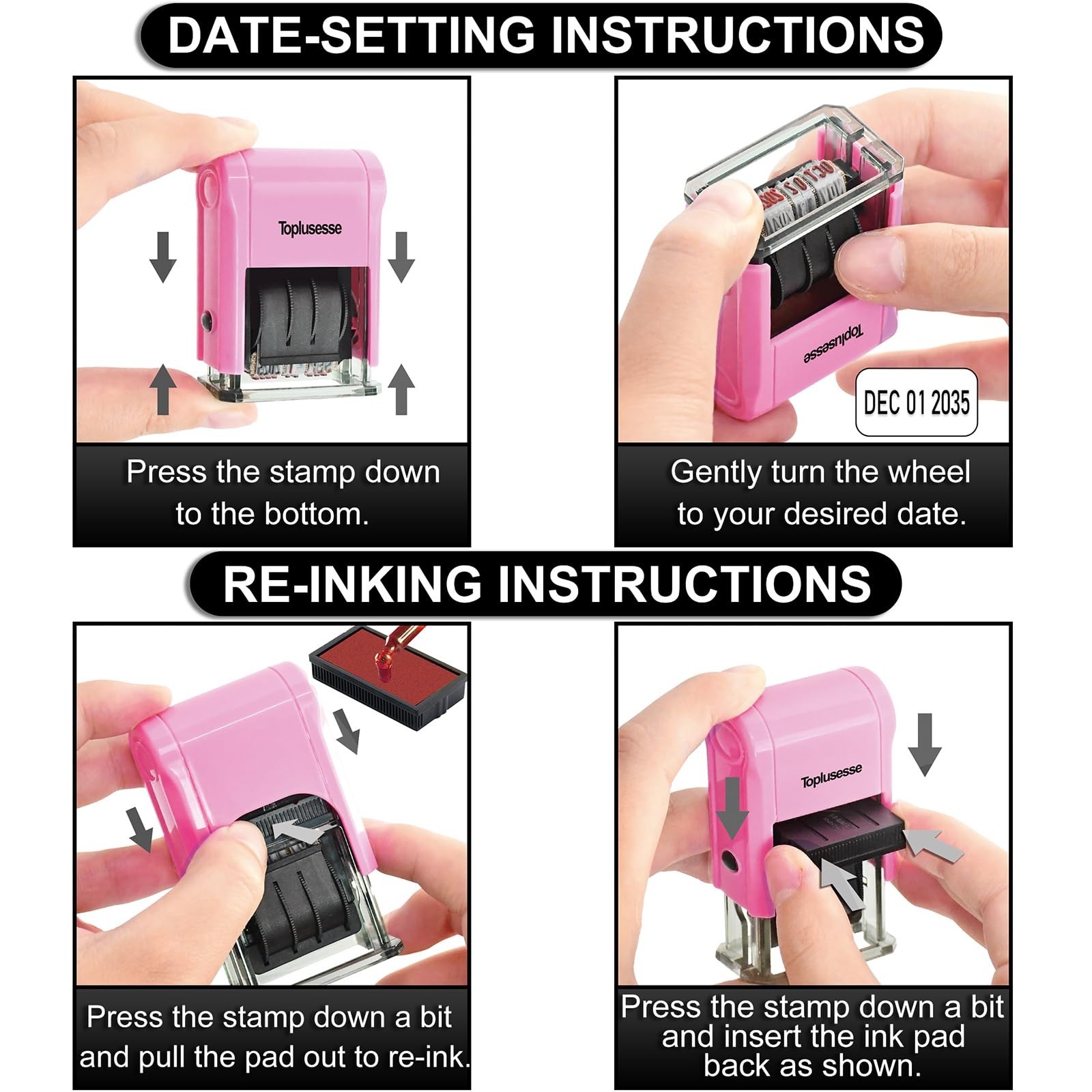 Date Stamp Self Inking Dater Stamp for Business 12 Year Band Purple Mount Bla…
