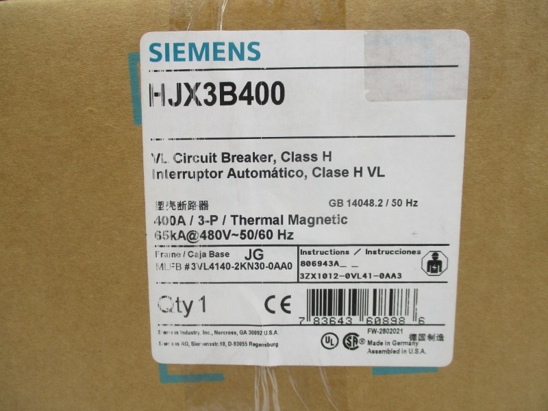 SIEMENS HJX3B400 3VL4140-2KN30-0AA0 480V 400A NSMP