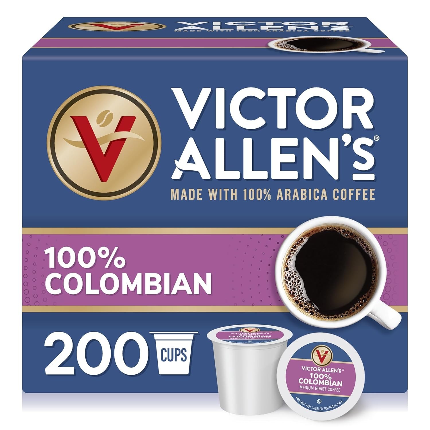 Victor Allen’s Coffee 100% Colombian, Medium Roast, 200 Count, Single Serve Coff