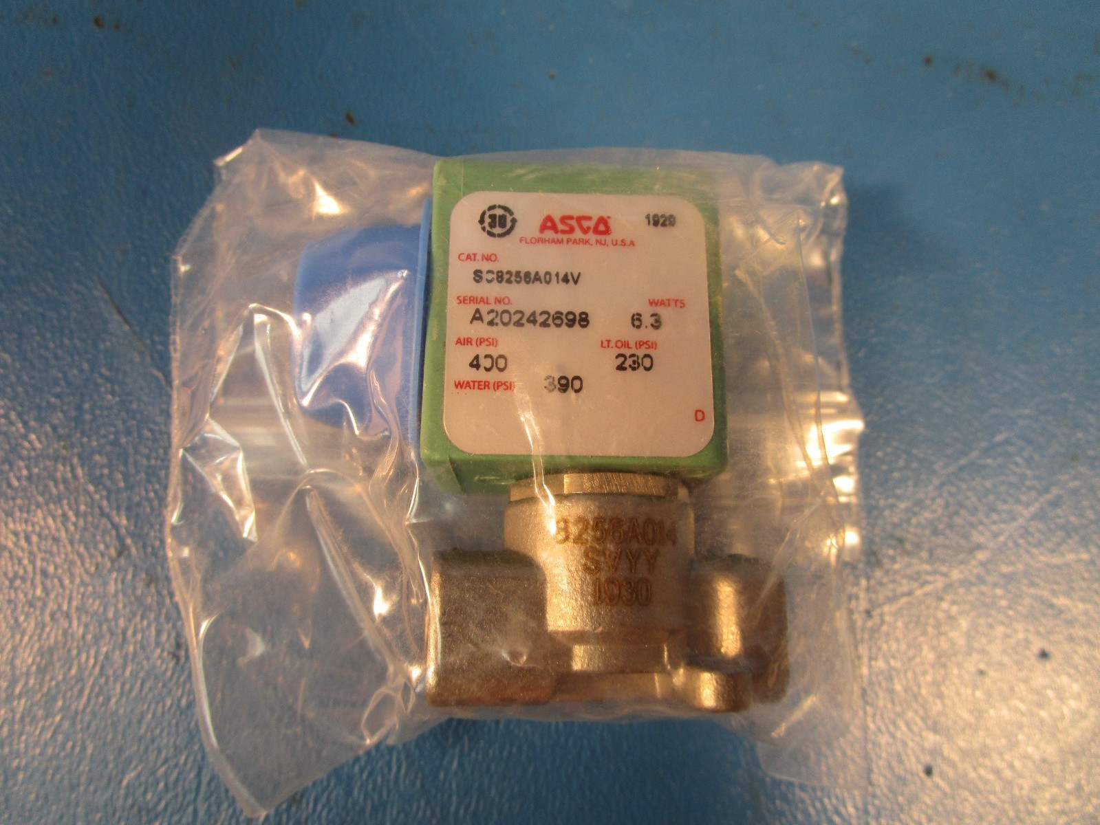 Asco SC8256A014V, SOLENOID VALVE, 1/8 X 1/16, 2 WAY, STAINLESS STEEL, 120 VOLT/6