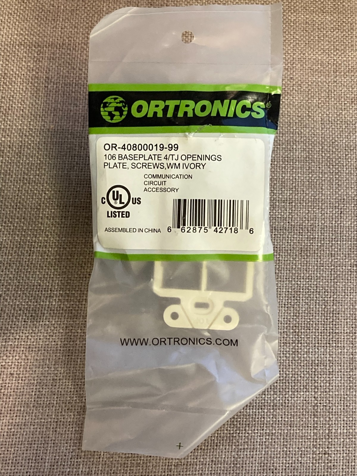 Lot of 10. Ortronics OR-40800019-99 106 BasePlate 4/ TJ Openings Ivory